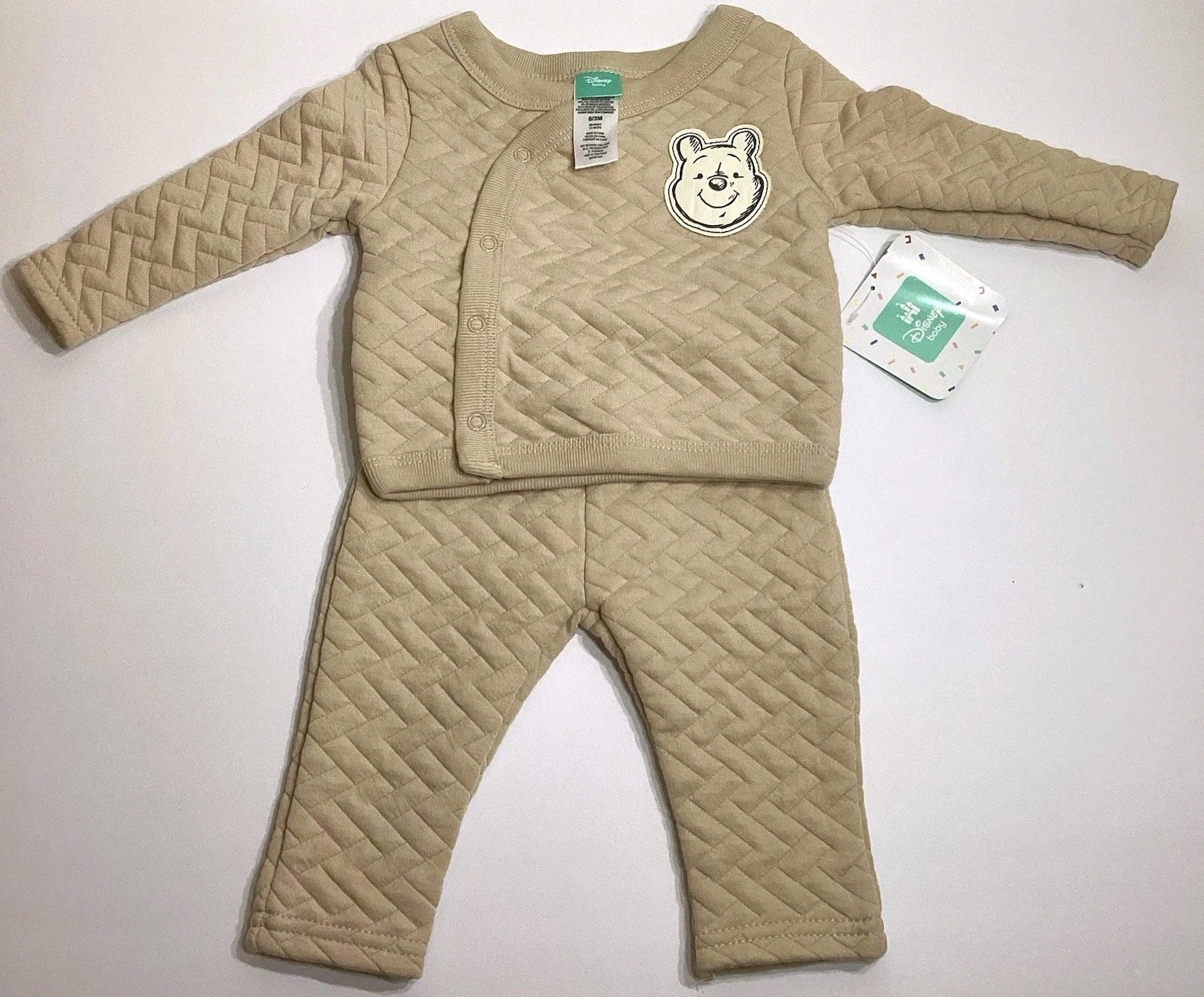 Disney Baby 2 Piece Set Infant Size 0-3M Winnie The Pooh Tan Long Sleeve Quilted