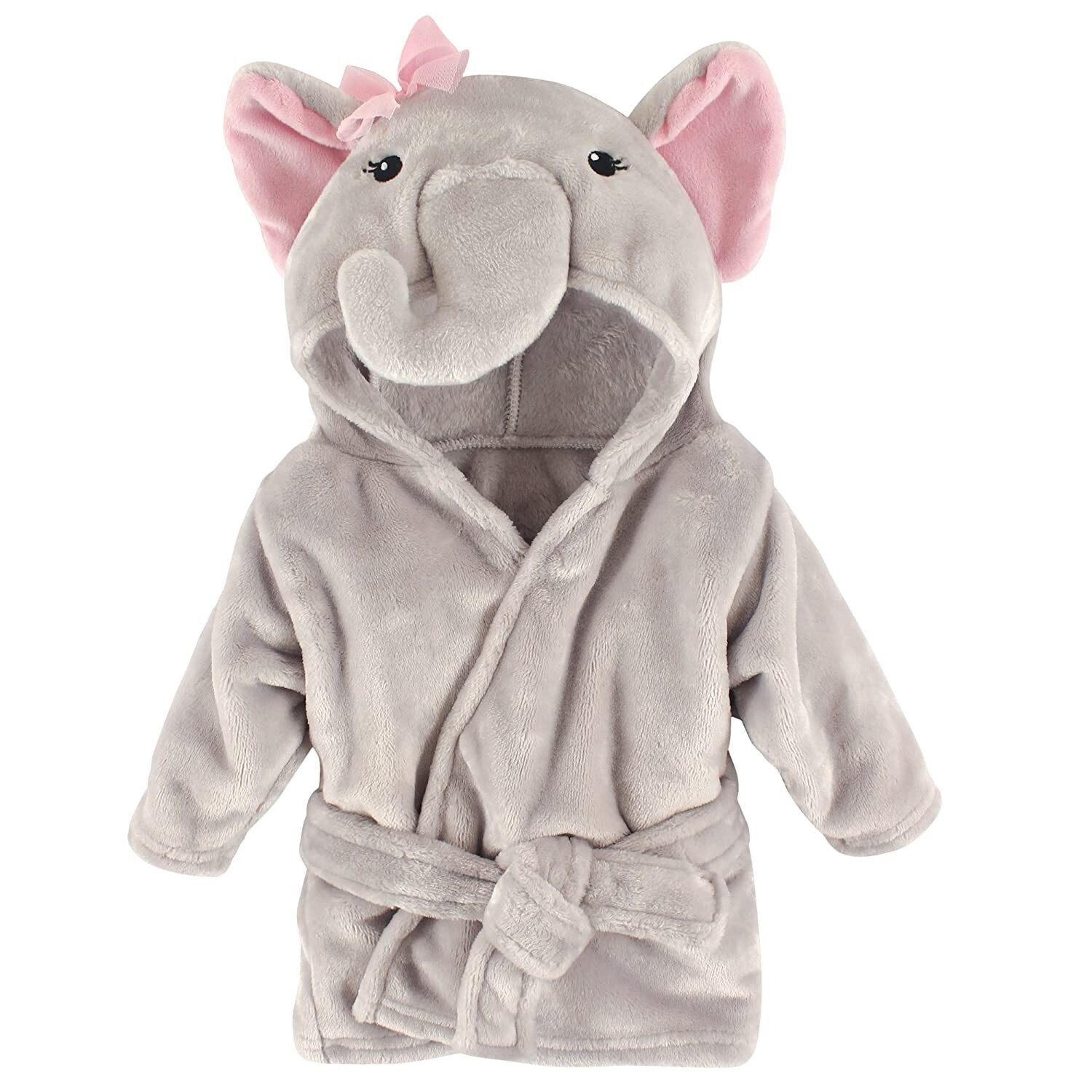 Hudson Baby Unisex Baby Plush Animal Face Robe, Pretty Elephant, One Size, 0-9 M