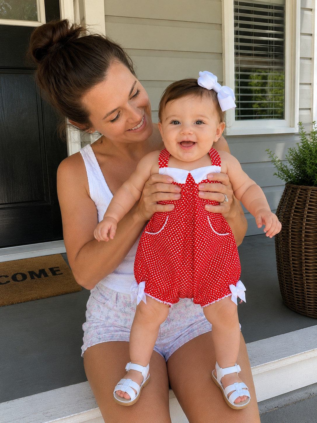 Janie & Jack Camelia Romper 12-18M Retro Pinup Polka Dot Bubble Romper