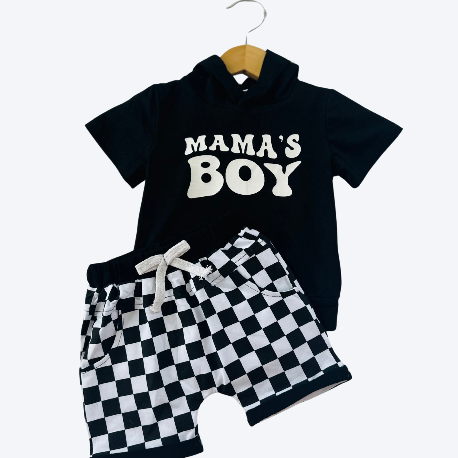 Baby Toddler Boy Mama’s Boy Hooded Short Set Black