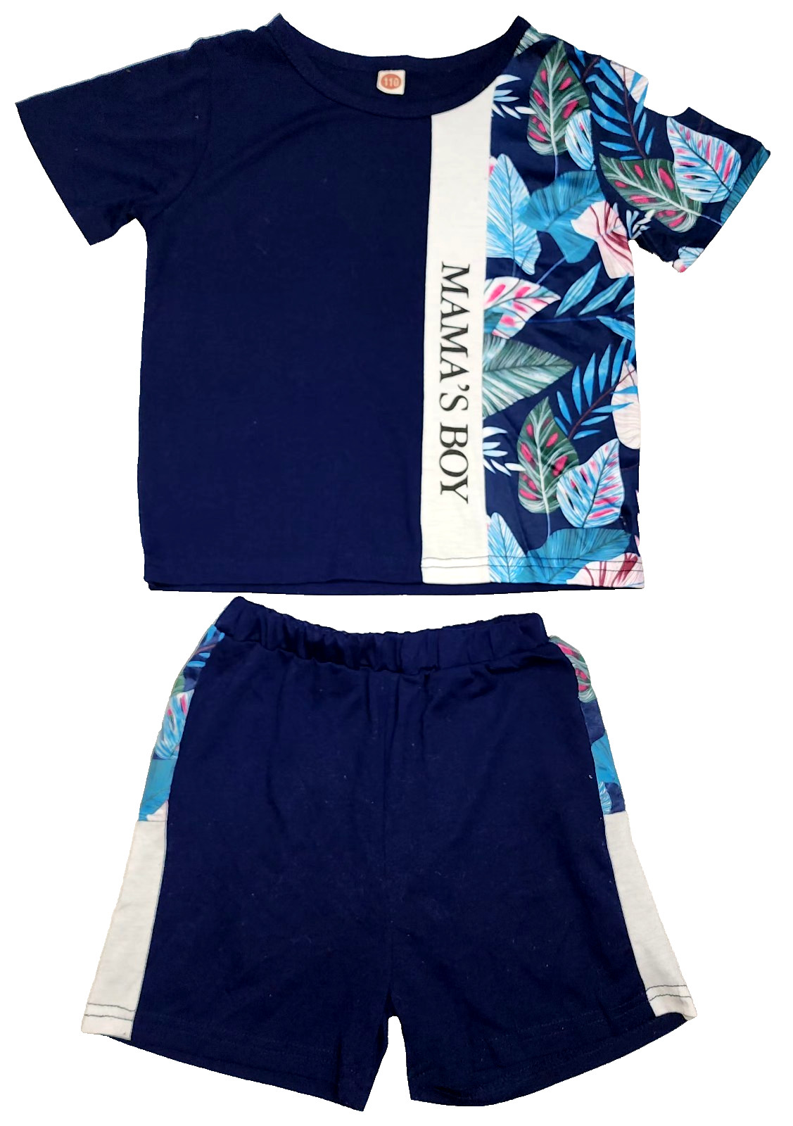 Shein Kids Boys 2 Piece Set T-Shirt & Shorts 5T Mama’s Boy Floral Navy Blue