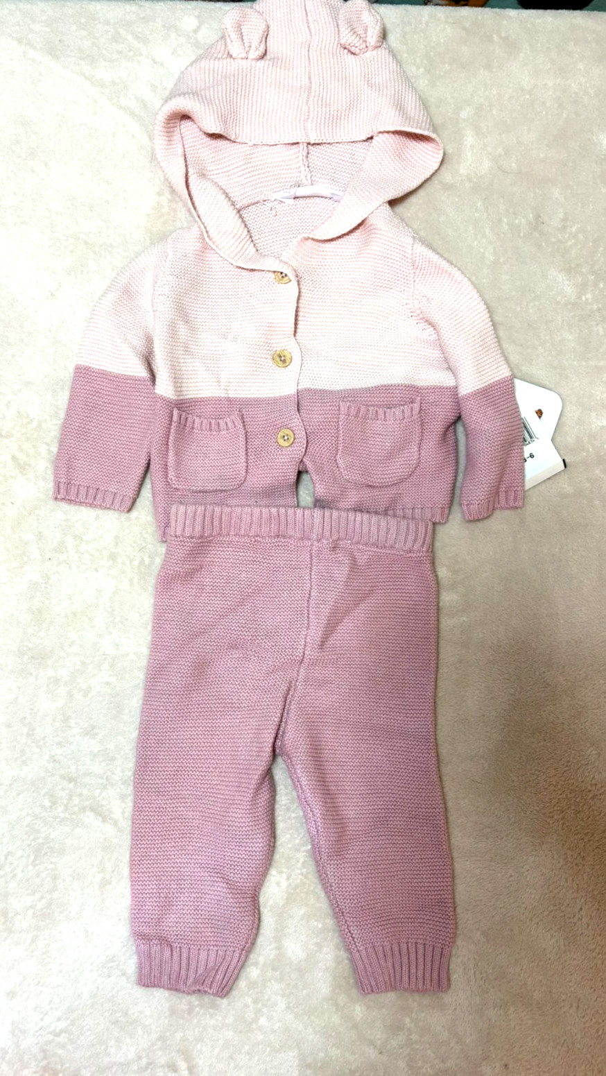 Rene Rofe Baby Girls 3-6 Months 2 Piece Sweater With Hood and Pants Set Outfit