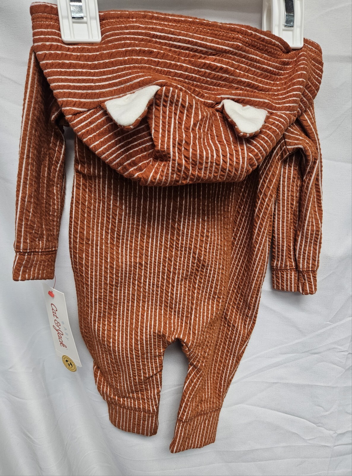 Cat & Jack Striped Fox Romper NB Newborn Hooded Ears Rust Orange Zip Up New