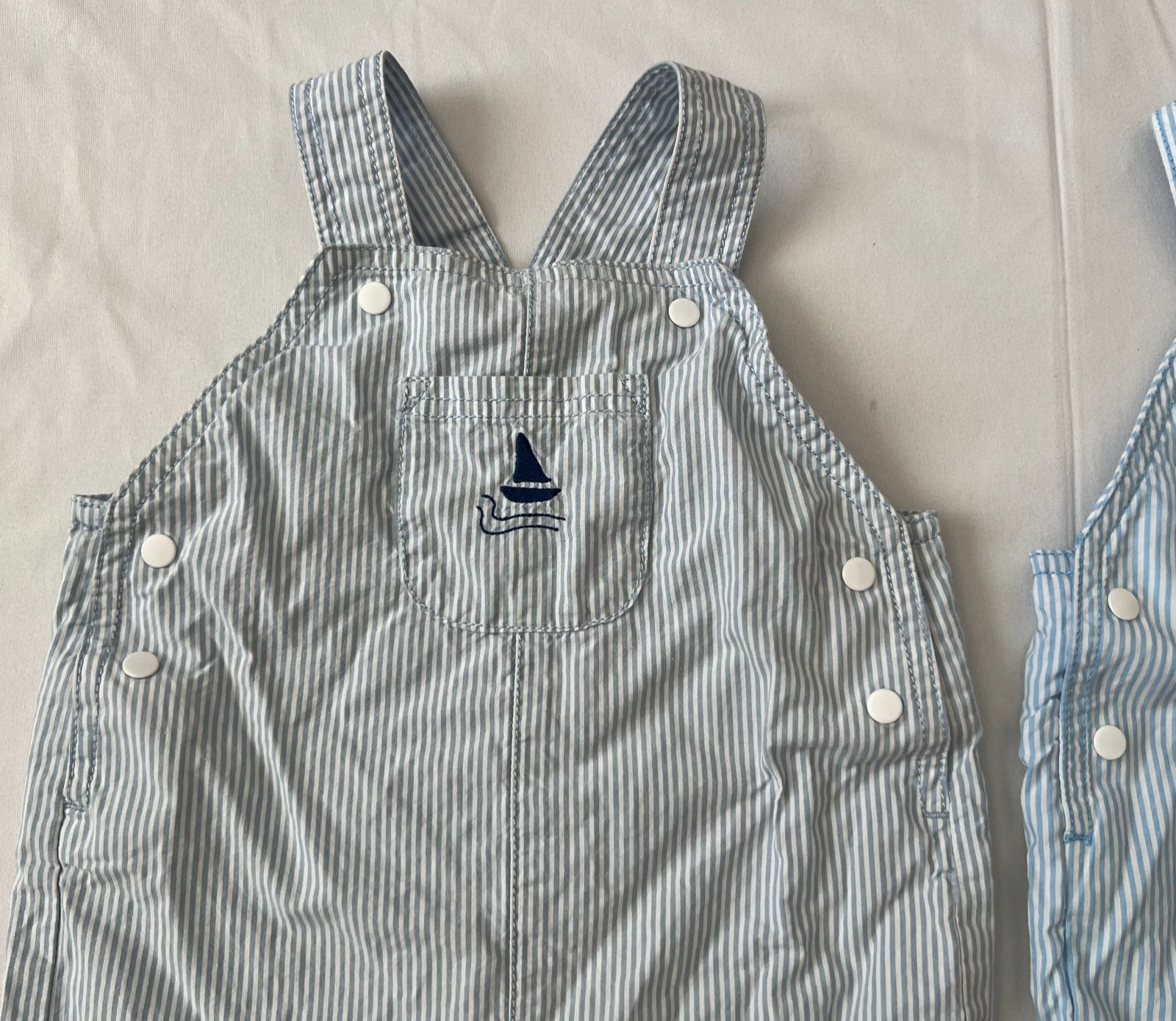 Carters Baby Overalls Boys 12m Sailor Blue White Striped Sail Boat Outfit Infant