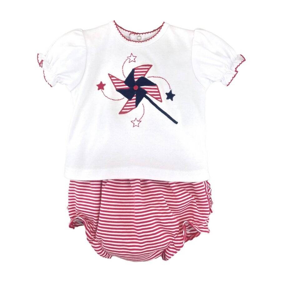 Petit Ami Red White Navy Knit Girls Patriotic Diaper Set 3 6 9 Months
