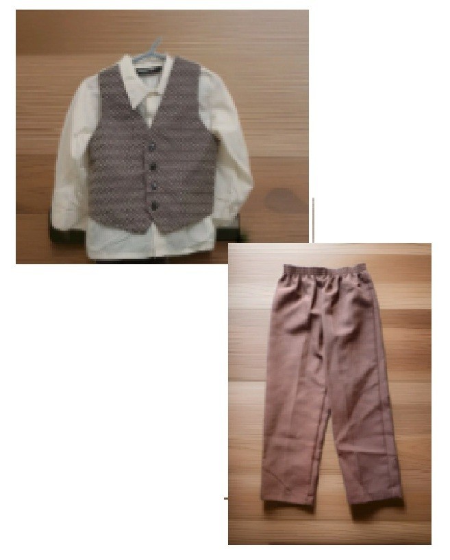 HAPPY FELLA 3 Pc Suit / Brown Pant, Dr Br & Beige Vest, Creme Shirt / Size 4