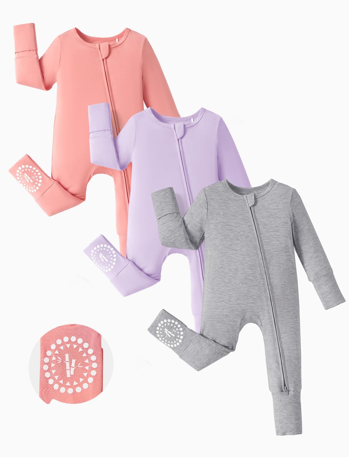 Baby Footies Boys Girls – Bamboo Viscose – 2 Way Zipper & Non-Slip Soles Romp…
