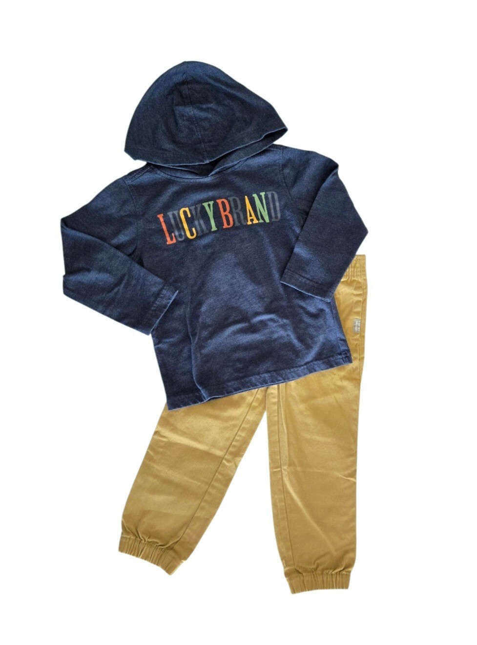 Lucky Brand Toddler Outfit Set, Long Sleeve Hoodie shirt with Khakis Pants 3T.