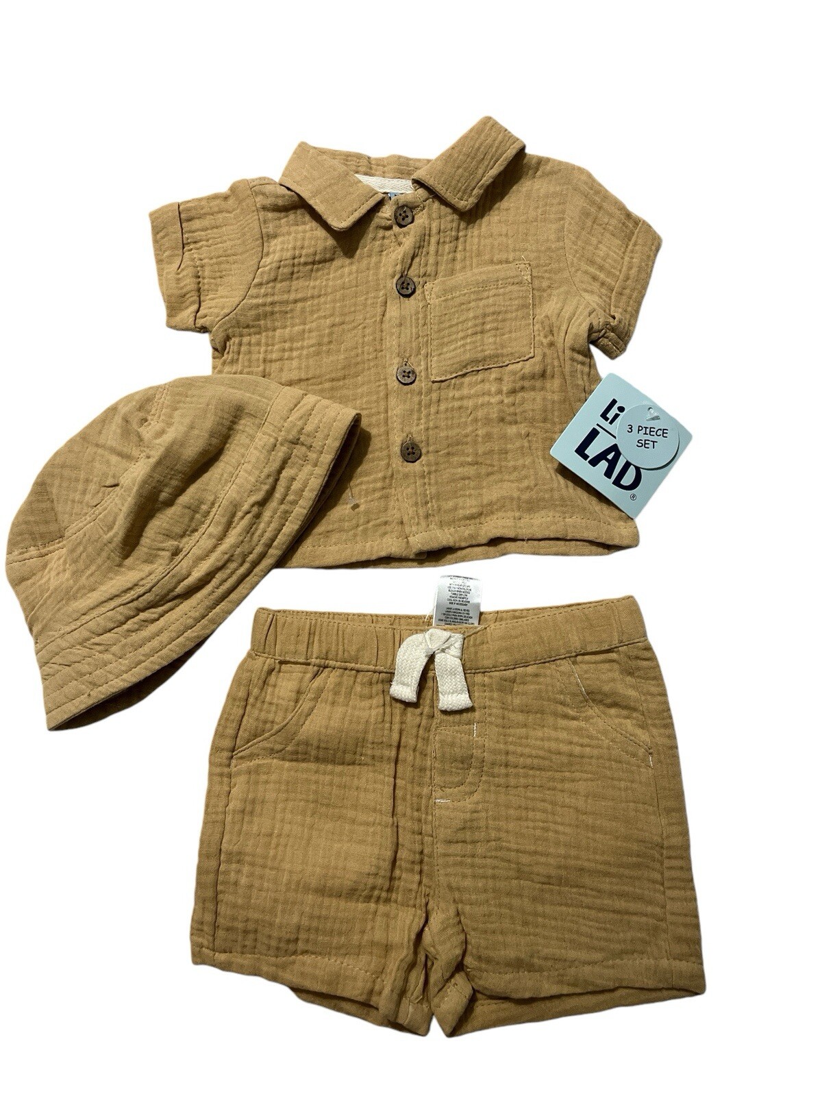 Little Lad 3piece Set /0-3 Months /Dress Shirt ,Short & Bucket Hat