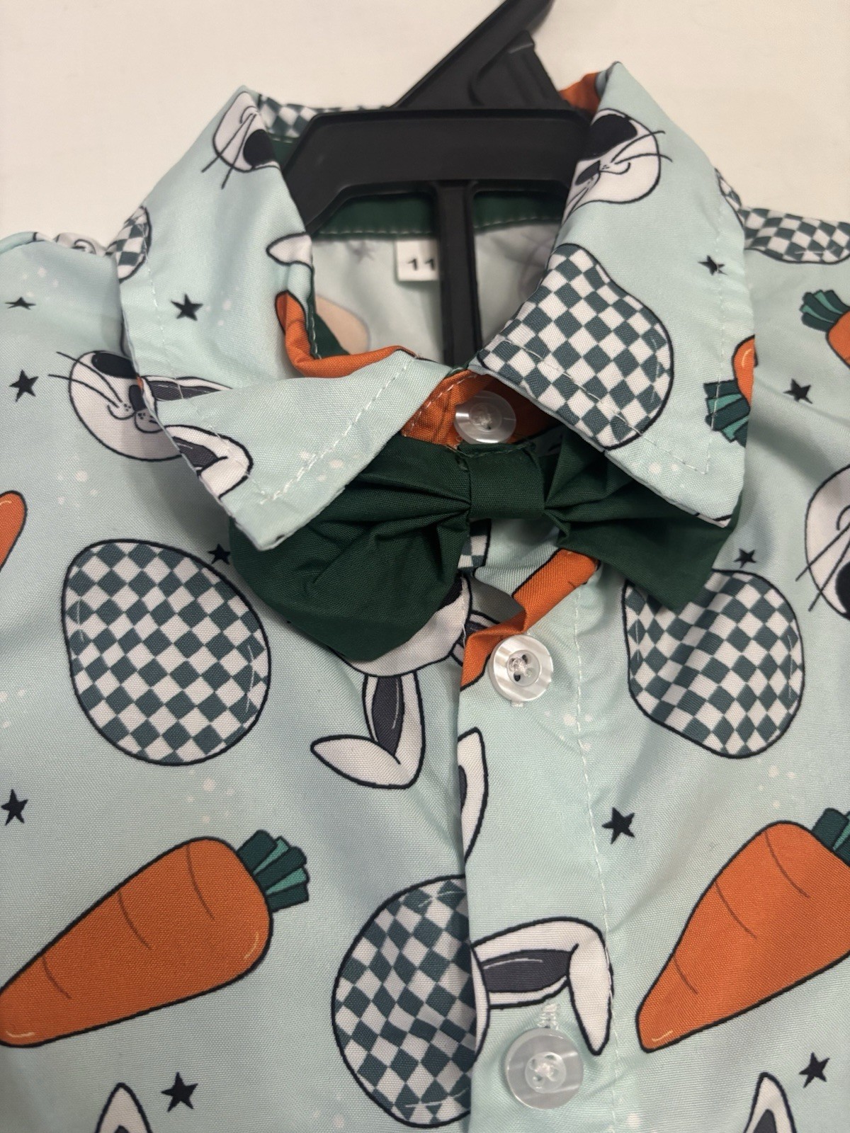 Toddler Boys 2-Piece Easter Outfit Shirt & Shorts Carrot Rabbit Print Bow Tie
