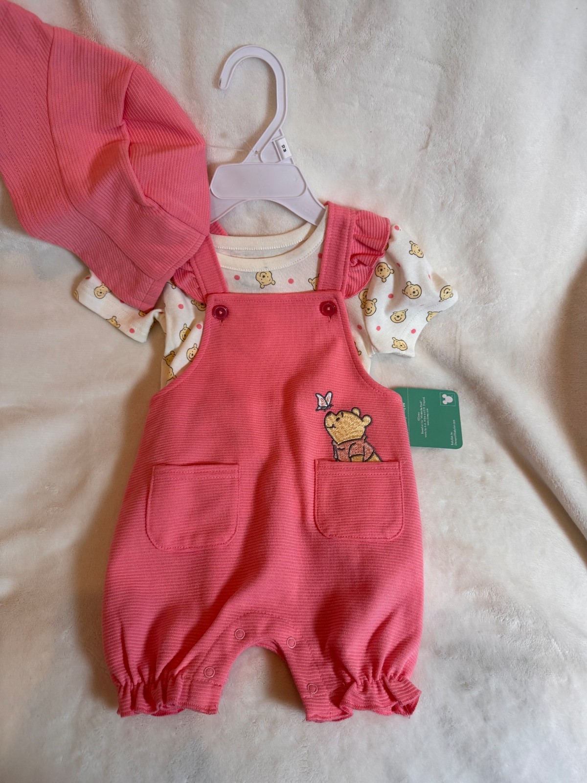 Disney Baby infant Winnie the Pooh 3 piece overalls shorts set
