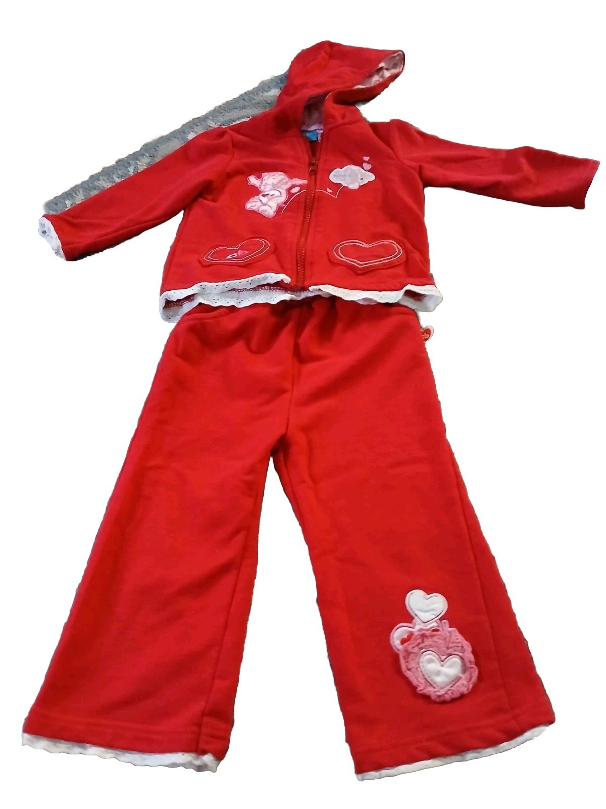 Vintage Y2k Carebear Outfit Zip Hoodie & Pants 24 M Red