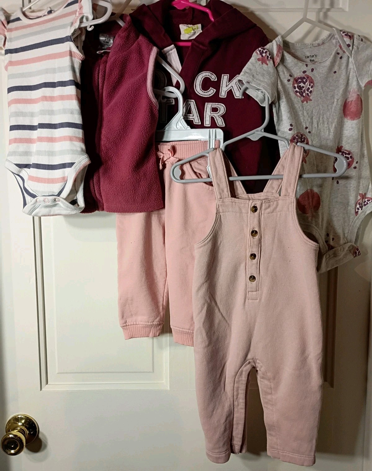 6-9 Month Girl’s 6-piece WARDROBE SET – Pink, Mauve & Cranberry MIX & MATCH EUC