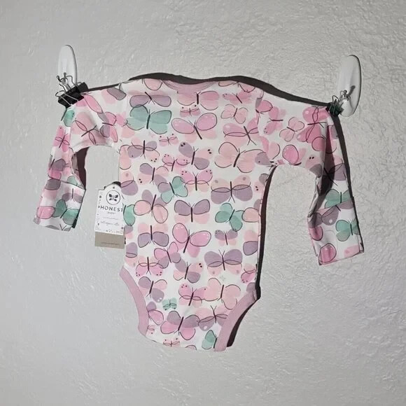 Honest baby long sleeve butterfly body suit 6-9 month girl 4pc set, Nwt 4 pack