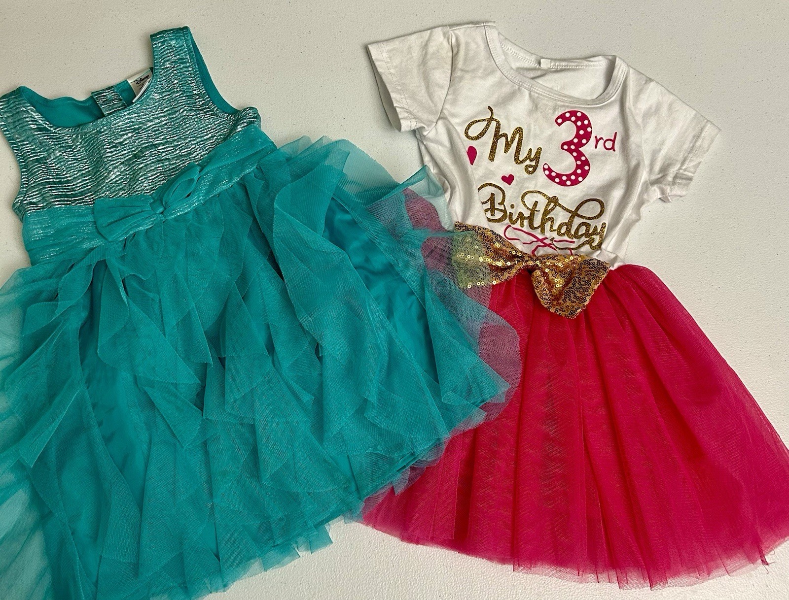 Lot Of 2, 2T Disney Jumping Beans Little Mermaid Tutu/Tulle & My 3rd B-Day Dress