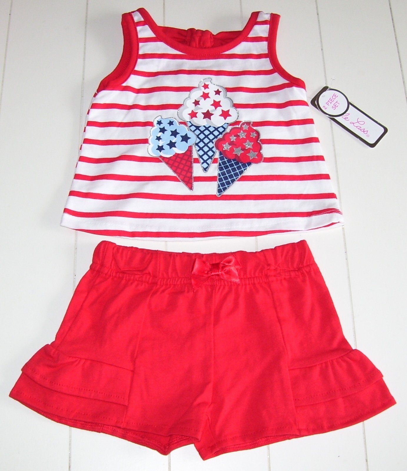 Little Lass 2 Pc RWB Summer Ice Cream Tank Top Shorts Outfit July 4th Sz 12M