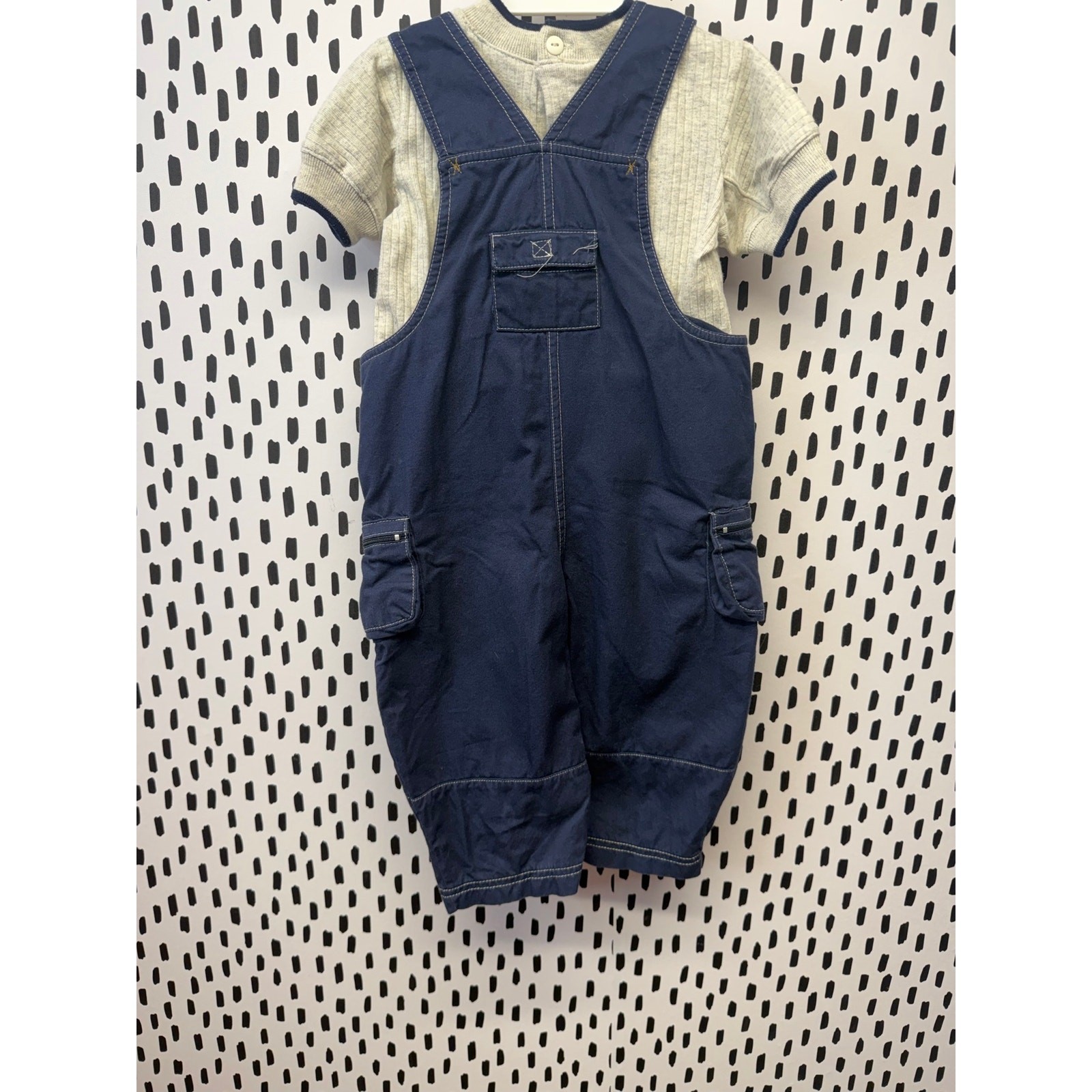Vintage y2k navy Overalls and shirt Boys Size 18m Baby Headquarters nwot