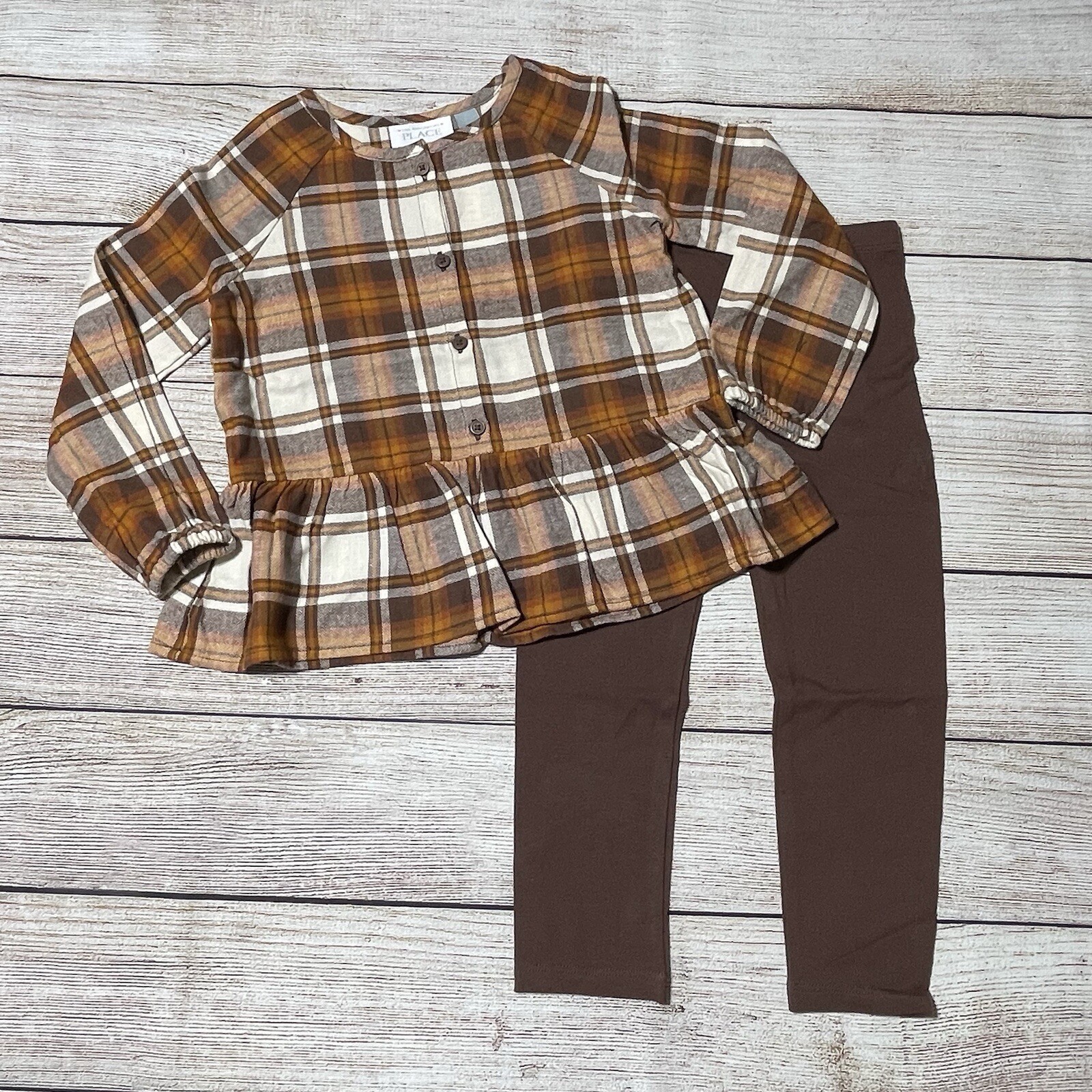 Children’s Place Long Sleeve 2 Piece Plaid Outfit Size 5T. NWT! Fall, Brown