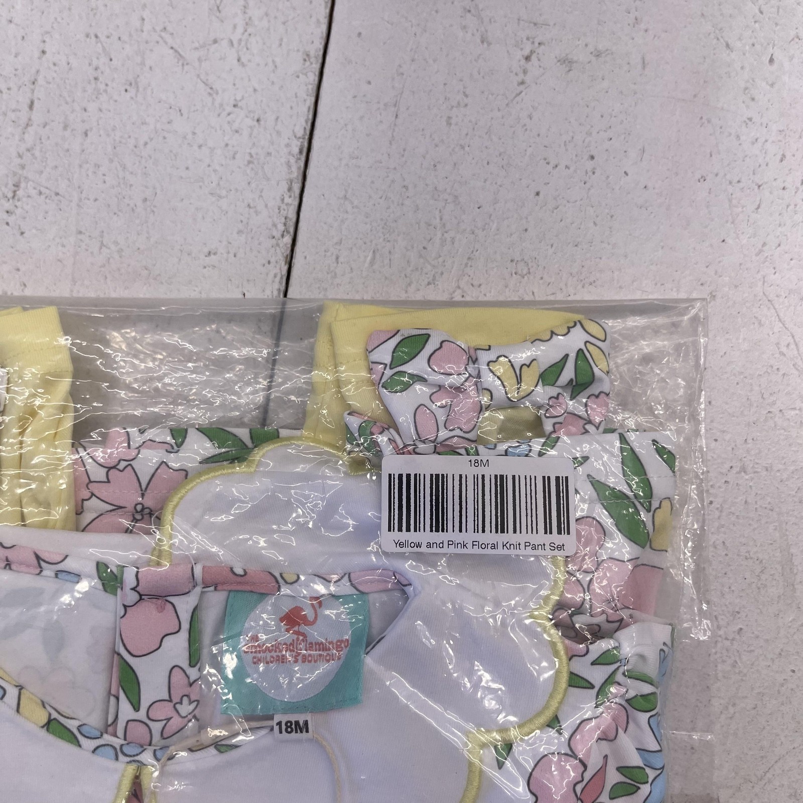 The Smocked Flamingo Dress Pants Set Baby Girls 18-24M Yellow Floral Knit
