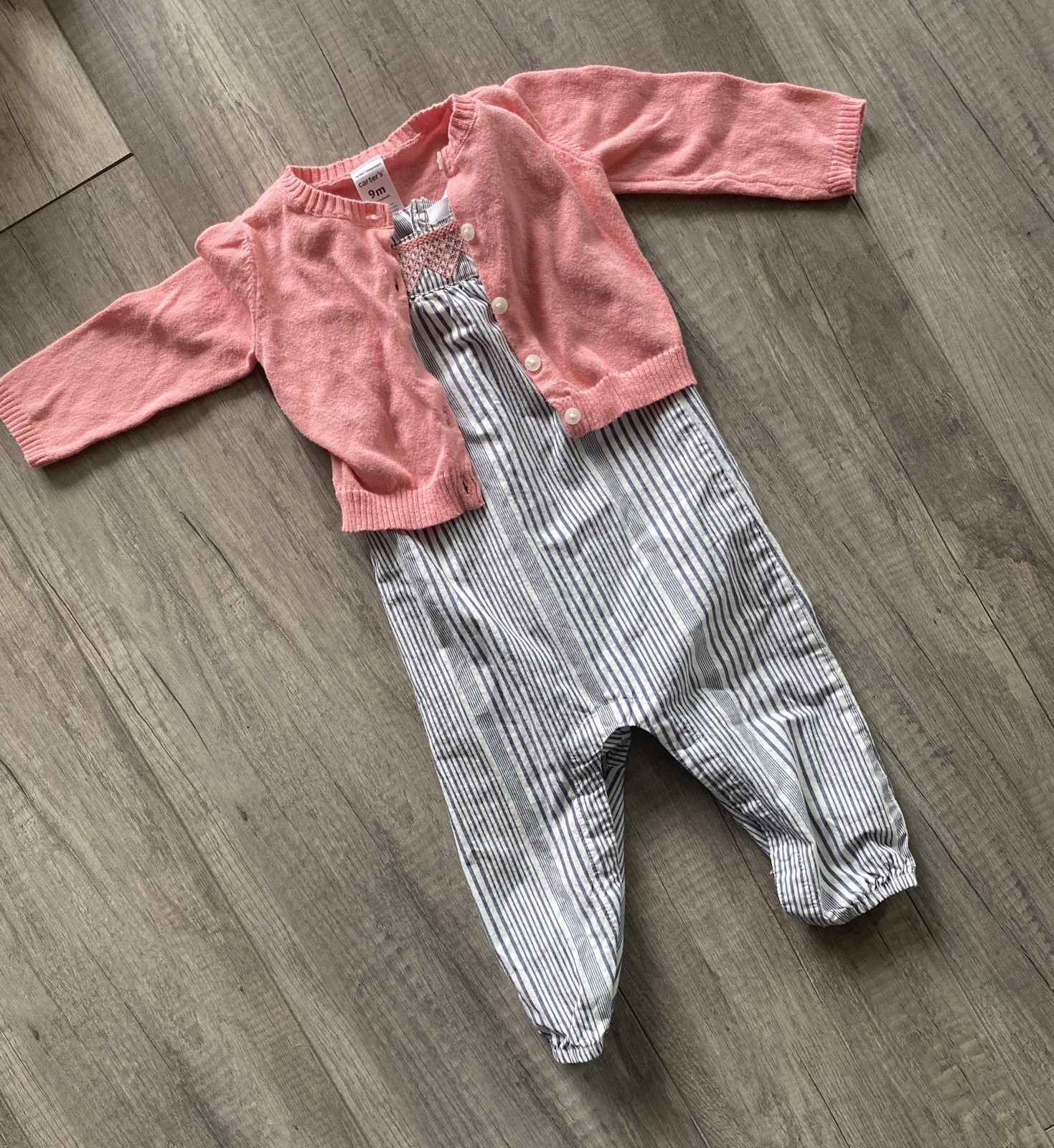 Carter’s 2-Piece Girls Outfit Set Pink Knit Cardigan & Striped Pants 9M
