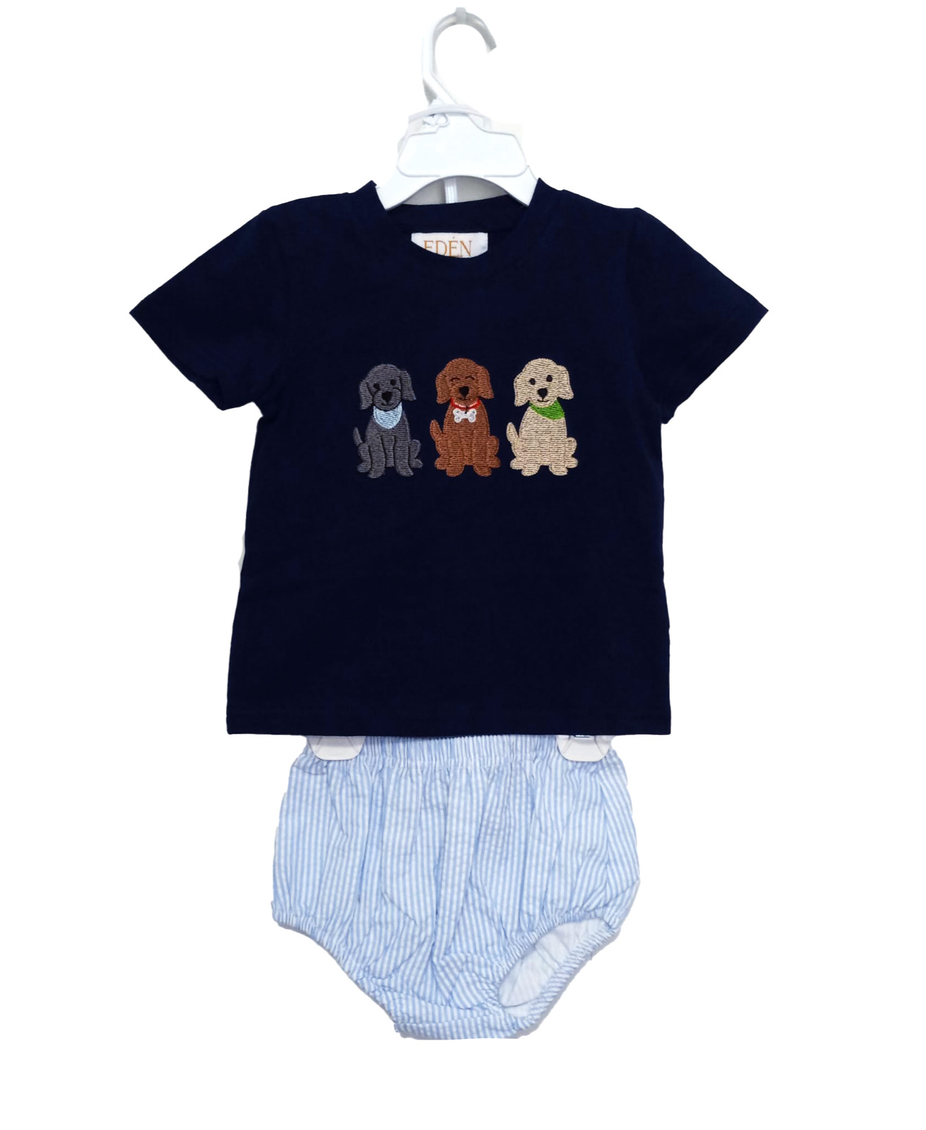 New Boutique Baby Boys Embroidered Puppy Dog Outfit 12-18 Months Stripe Navy