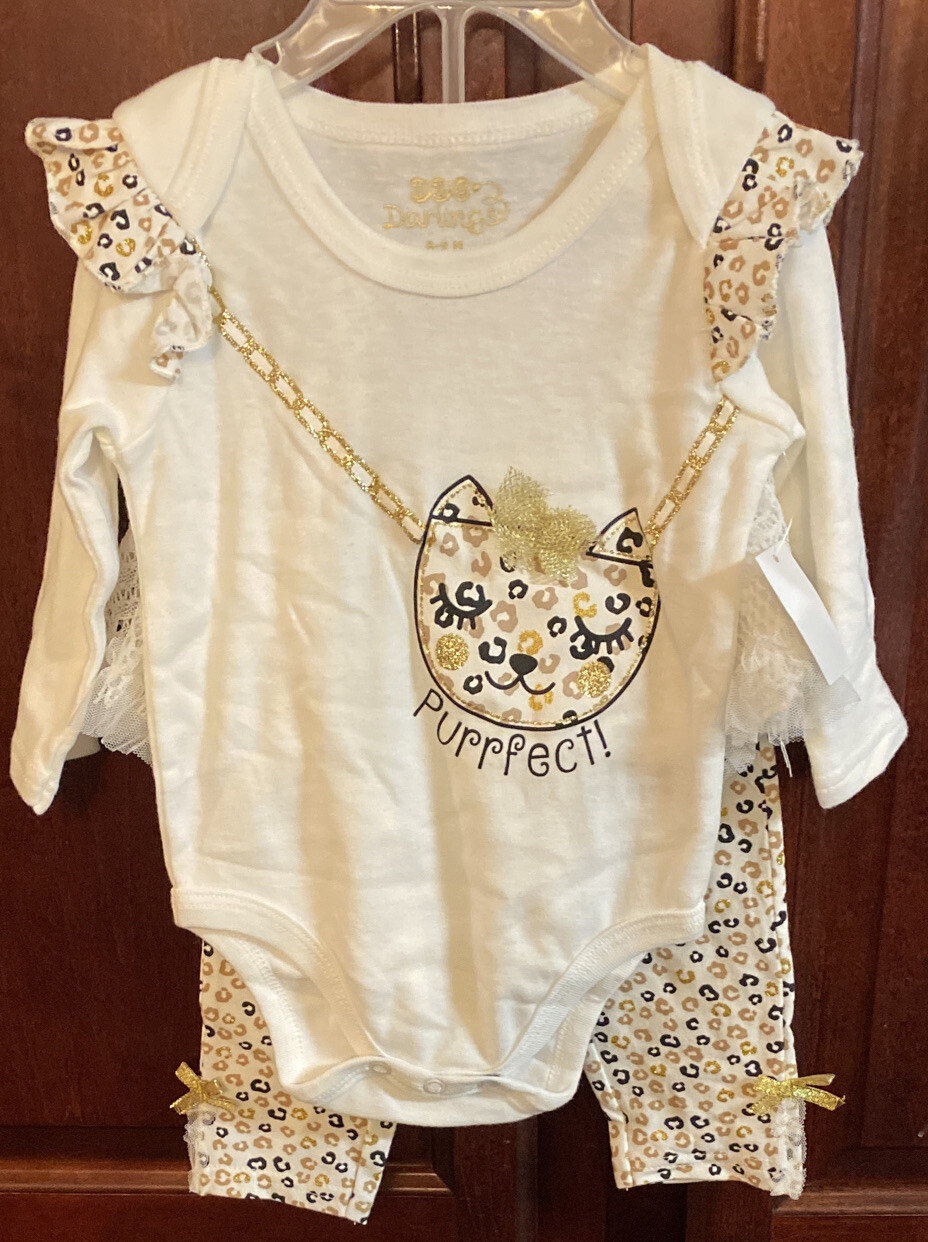 DDG Darlings Girls 2pc Set Cat w/Tulle Bow ‘Purrfect!’ on Bodysuit, 6/9 Months