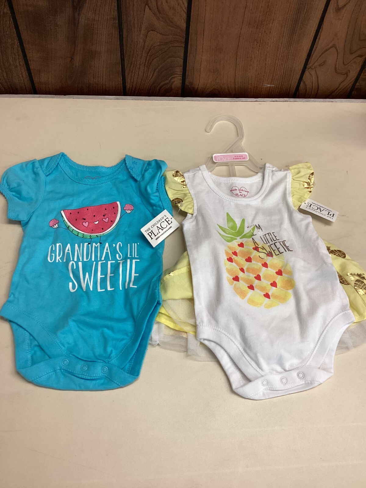 Childrens Place 3 pices Pineapple skirt 2 snap bodysuits baby girl sz 0-3 mo NWT