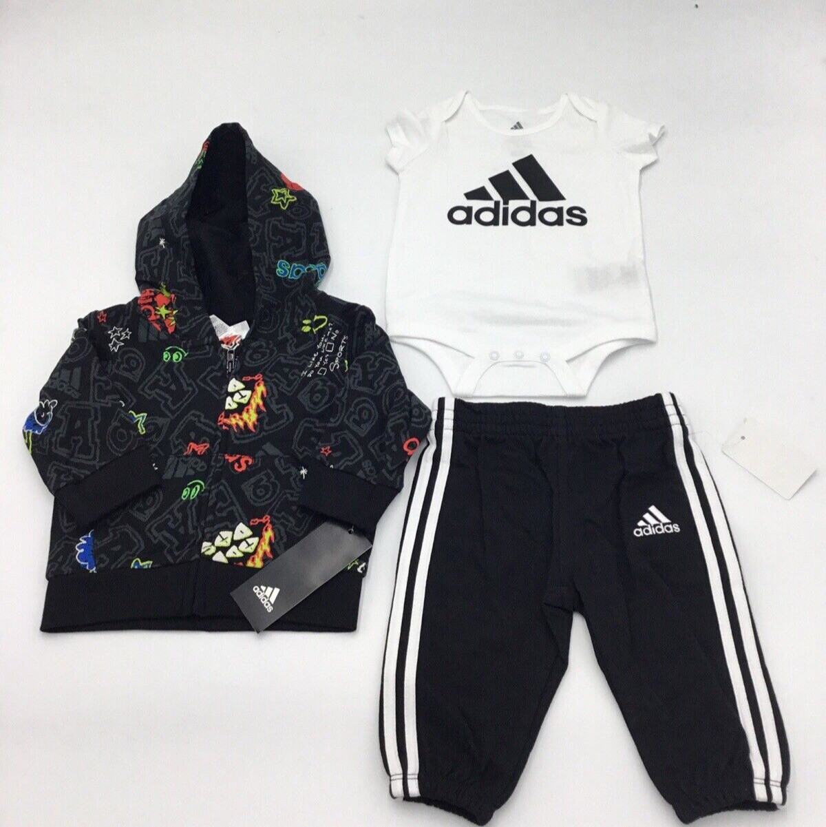 adidas Baby Boys 3 Piece set, Black Multi, 3 Month