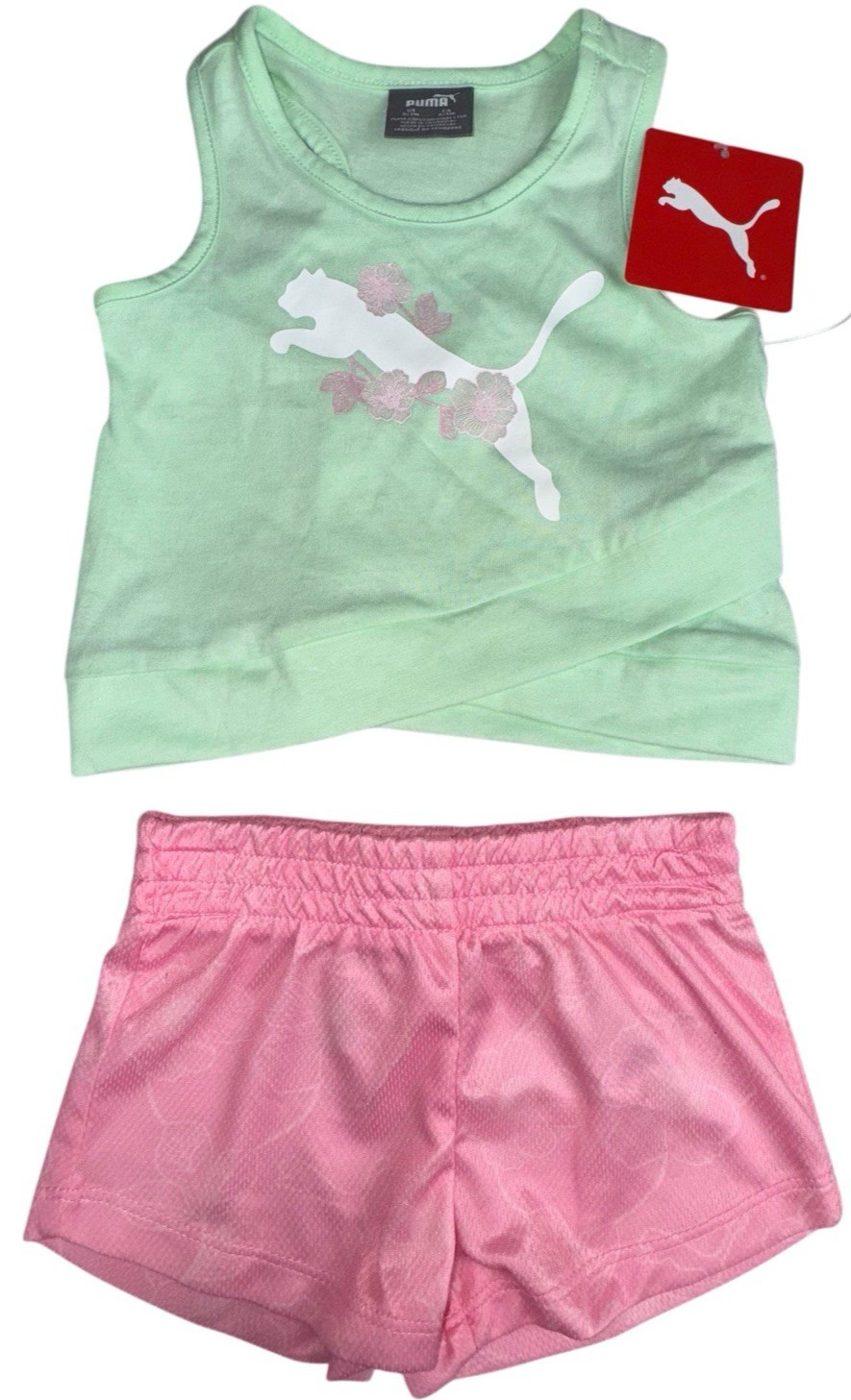 Puma 2-Piece Set Baby Girls 3-6 Months Tank Top & Short Fresh Mint Green New