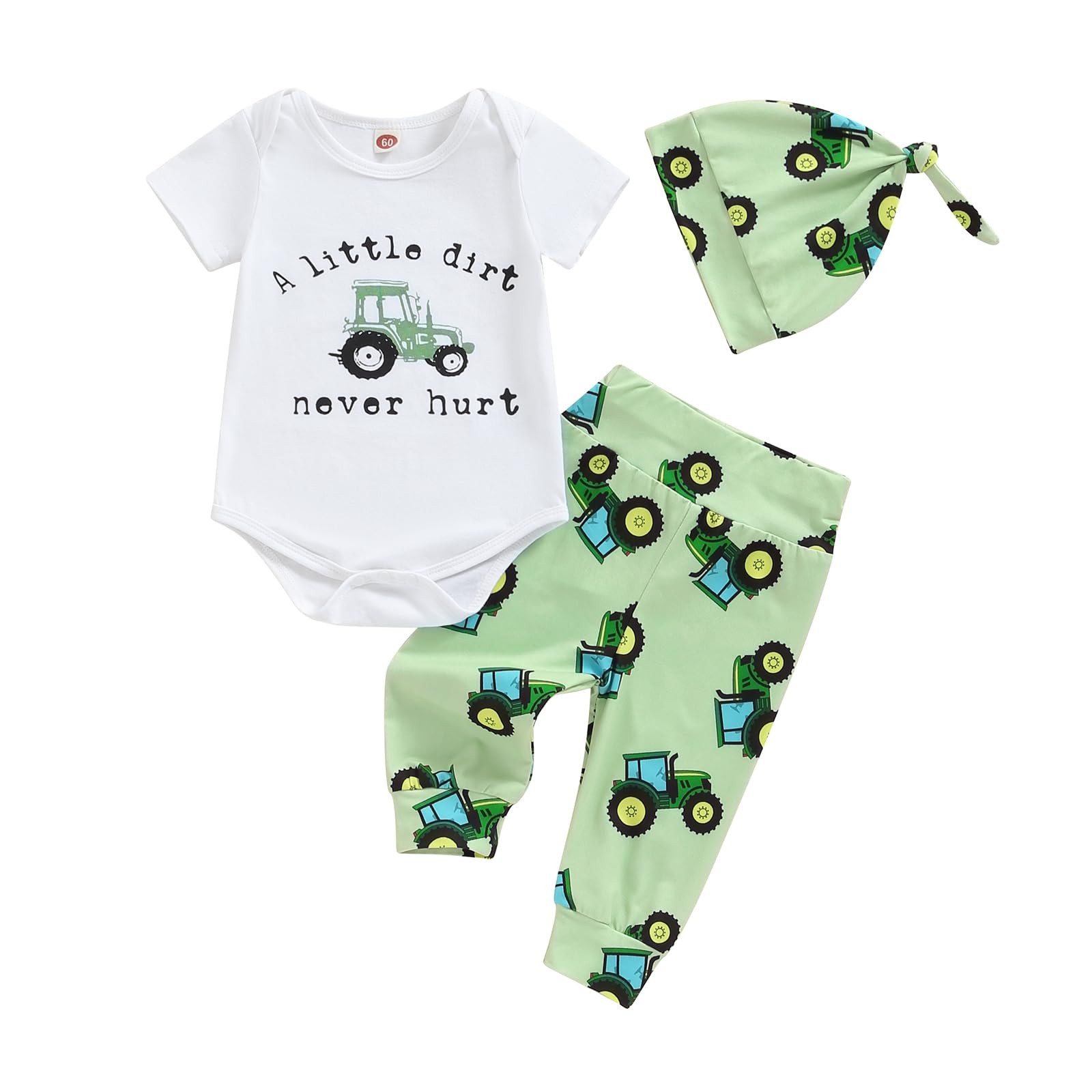 Newborn Baby Boy Tractor Clothes Cotton Funny Letter Bodysuit+Truck Leggings …