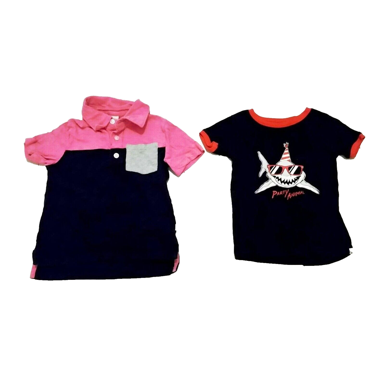 BABY GAP BOY TODDLER 2 SHIRTS PINK NAVY POLO & SHARK PYJAMA SHIRT ( 24M )