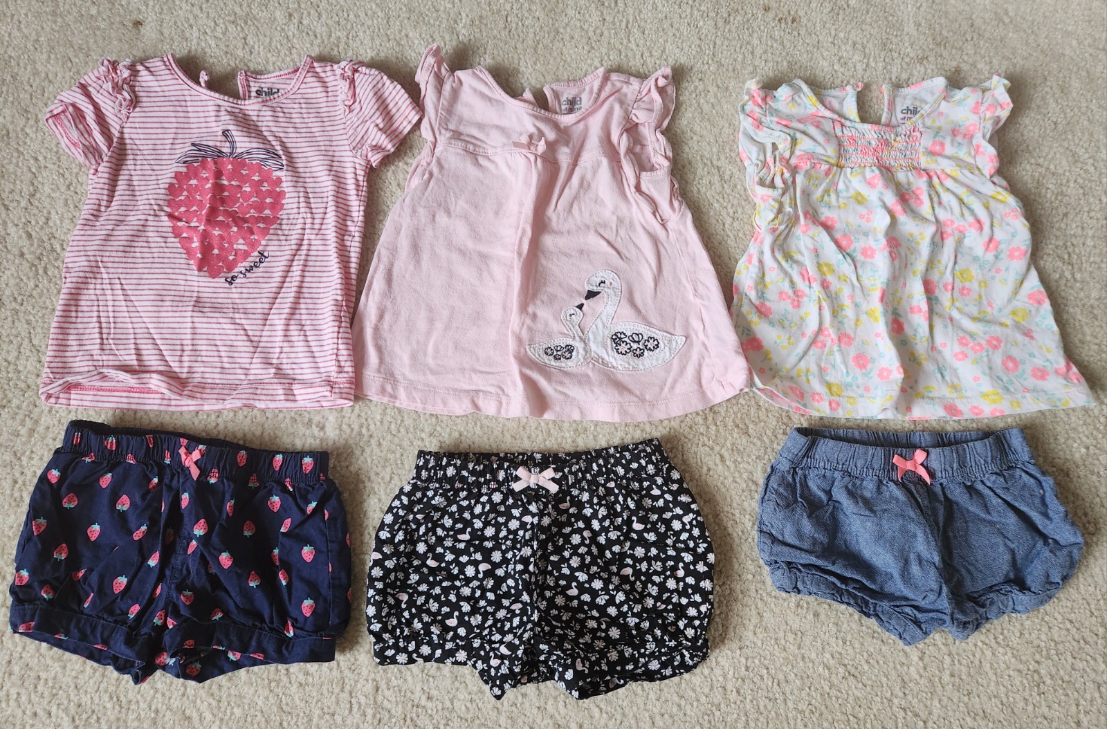 Carter’s Child of Mine Girls Summer Outfits Bundle, 3 Sets, Size 24 Months