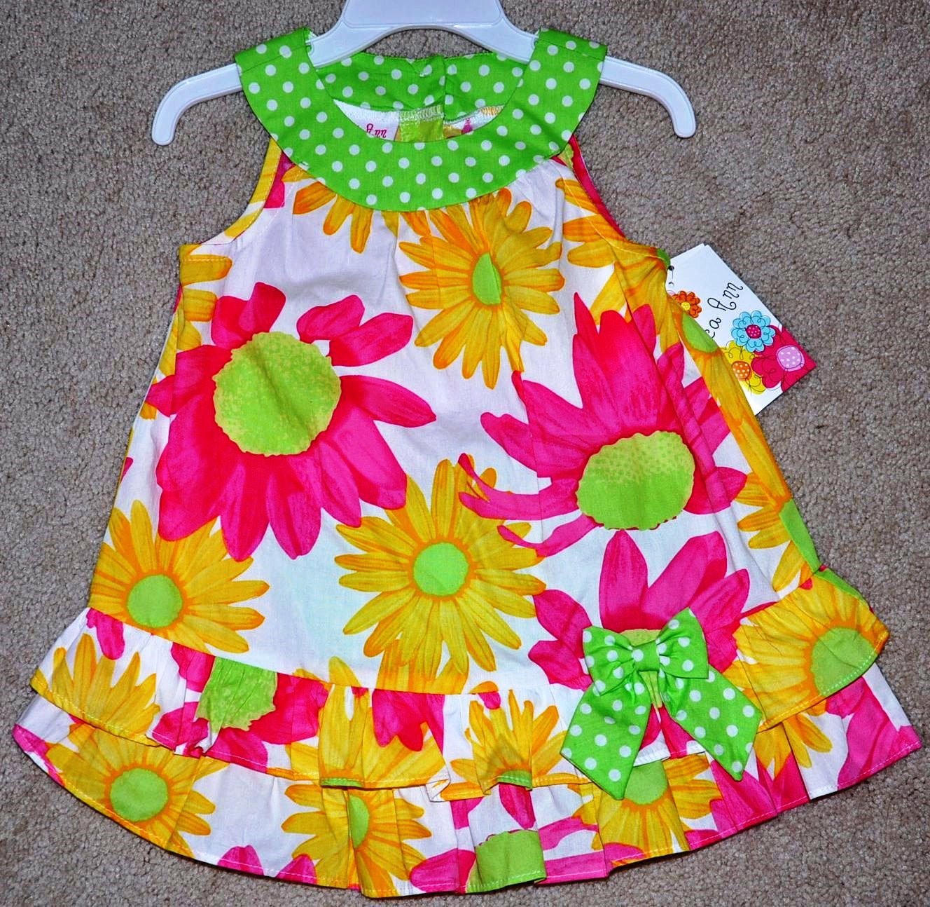 Girl 2 pc Set Kit FLORAL Dot Sun Dress Top Tunic Shorts BLOOMERS 100% Cotton 18M