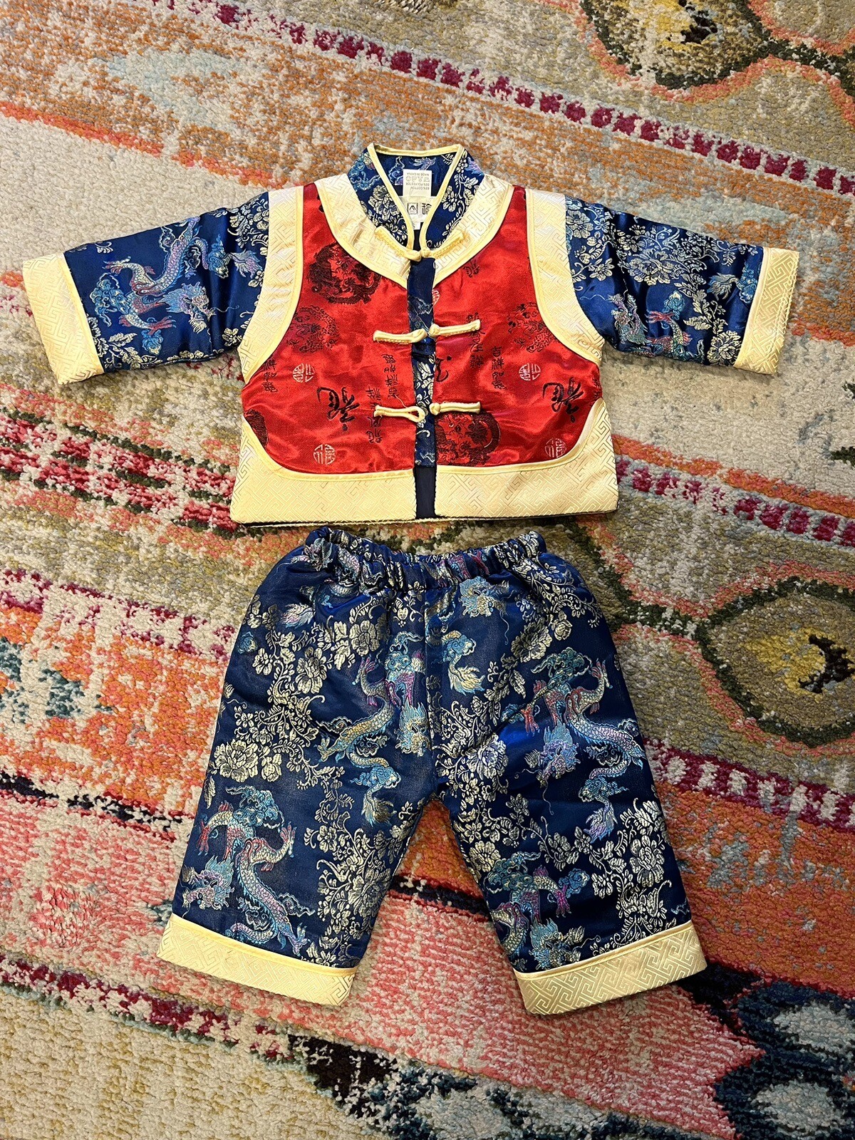 Chinese Traditional Embroidered Red with Gold Suit Outfit Toddler Size Small 12M