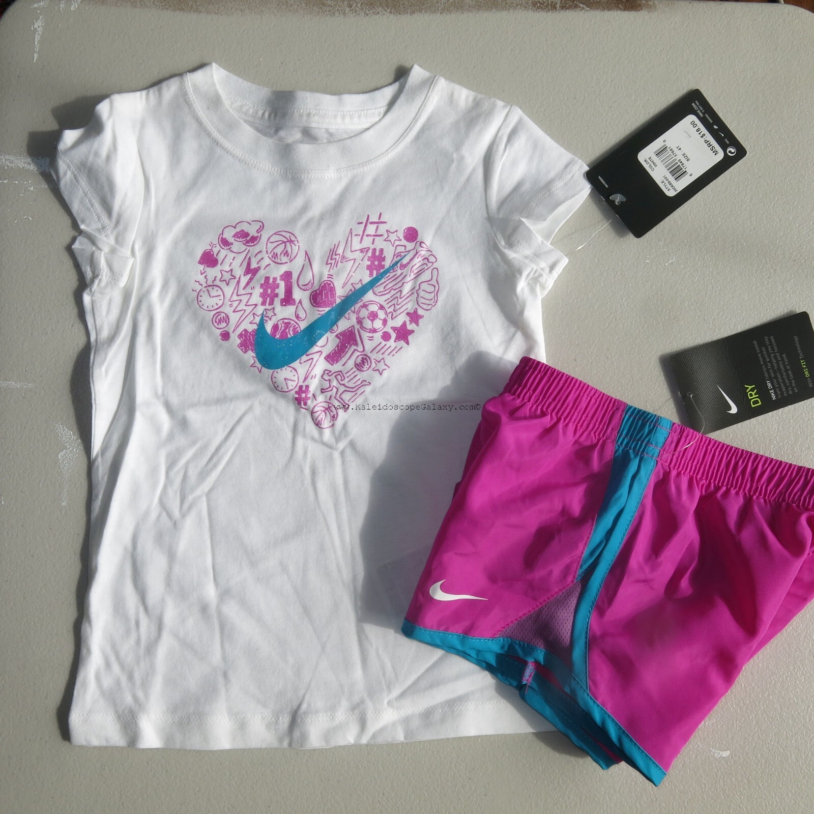 Nike Girls 2T or 4T Summer Lined Running Shorts & T-shirts Purple Heart NEW