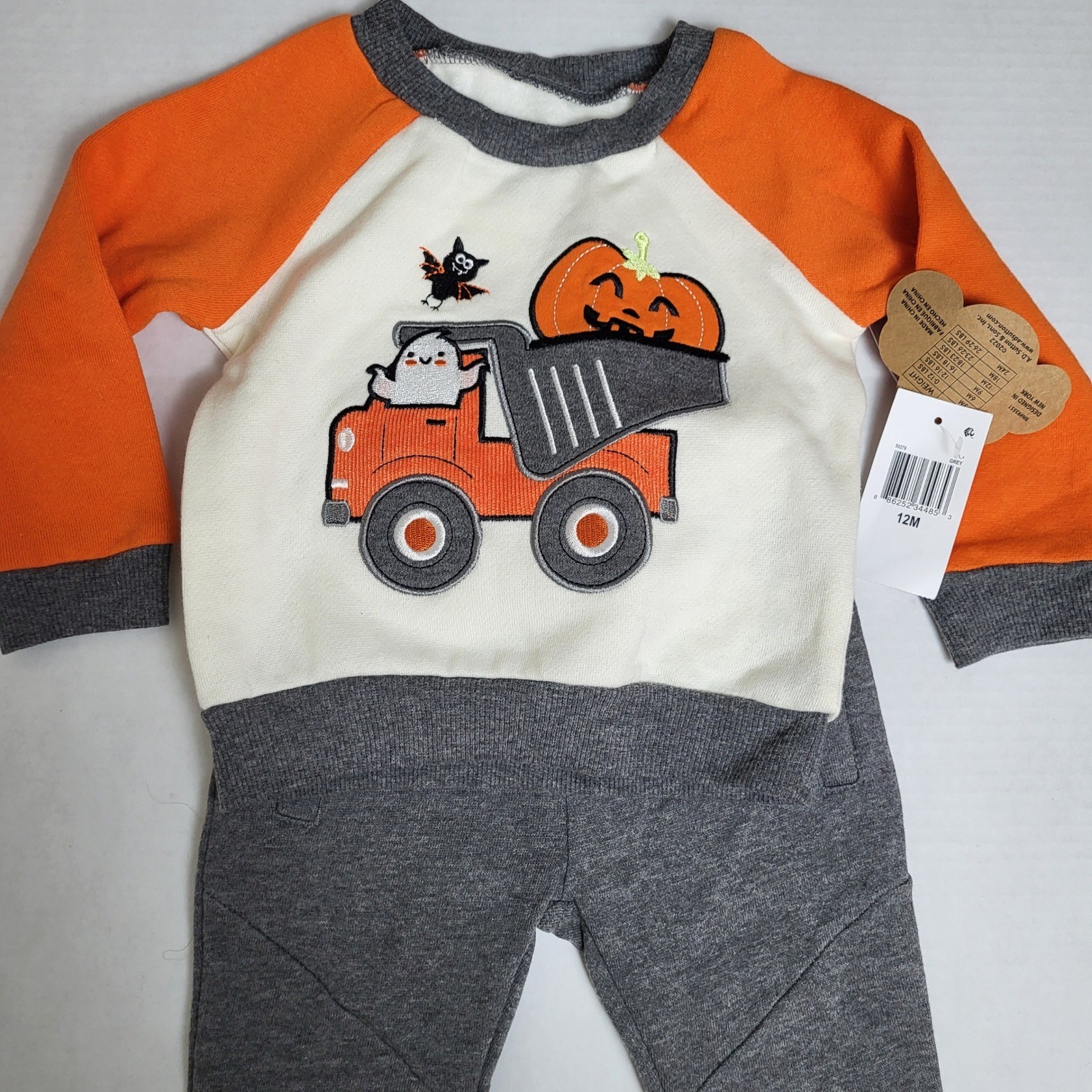 Baby Essentials 12 month Halloween Outfit 2 Piece Truck Pumpkin Ghost Sweat Suit