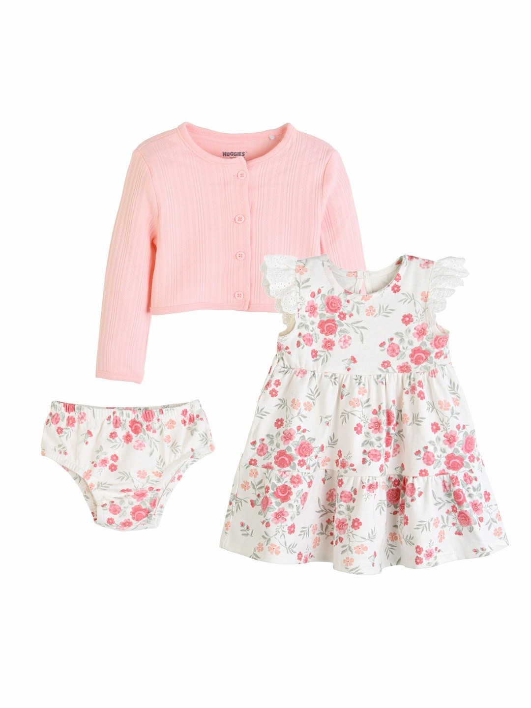 Huggies Organic Cotton Dress Cardigan 3-Piece Toddler Summer Set (12-24)