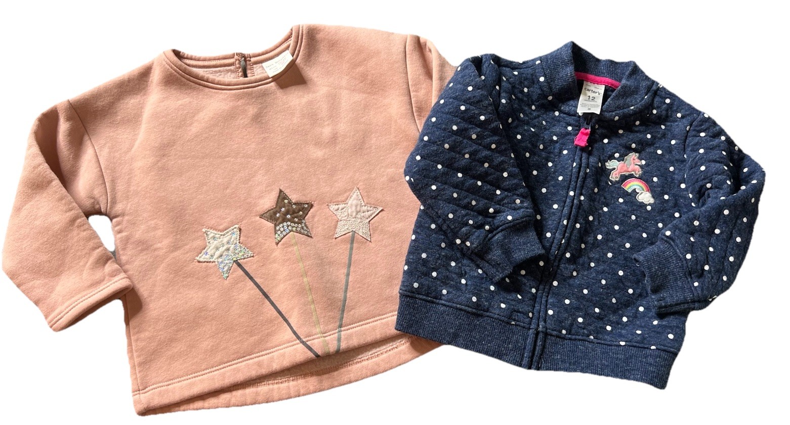 Zara Carters 2 Pc Set Sweatshirts Girl 12/12-18mo Pink Oversized Blue Unicorn