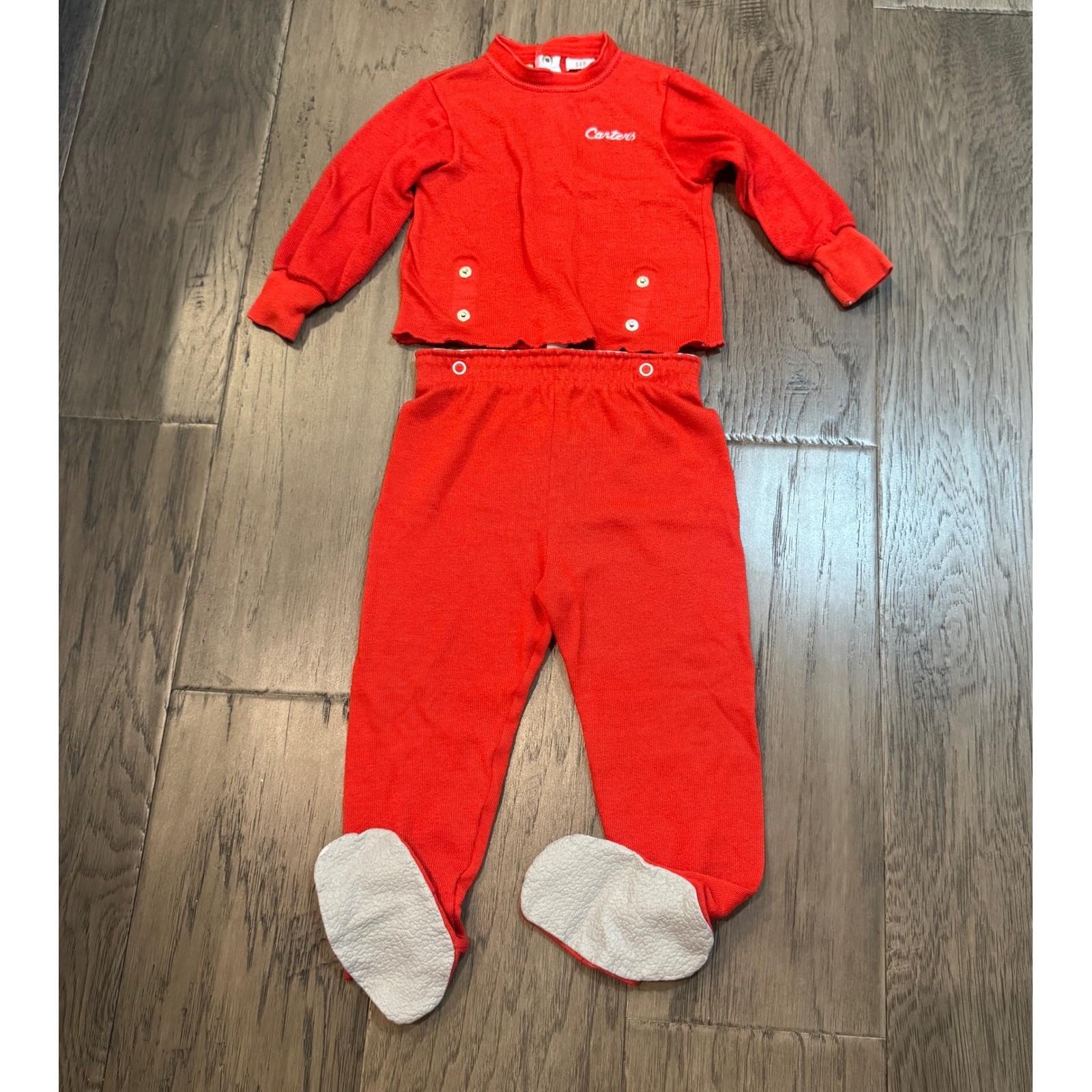 Vintage 70s Carters 24 Mo Red Footed Pajamas Set Matching Top Bottom Made in USA