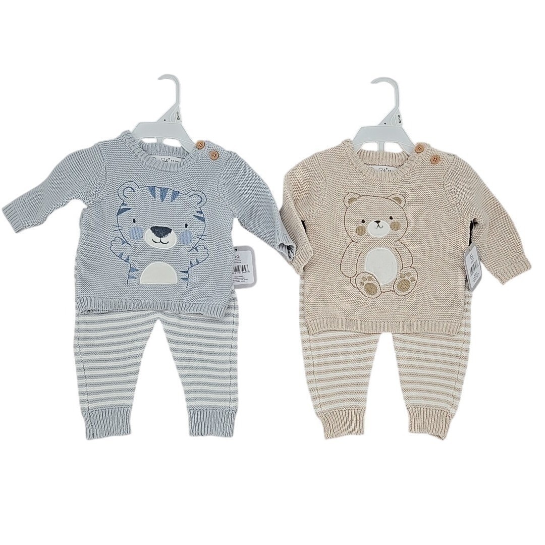 Rene Rofe Newborn Boys Critter Sweater & Pants | 2 Sets | 0-3 Months Tiger Bear