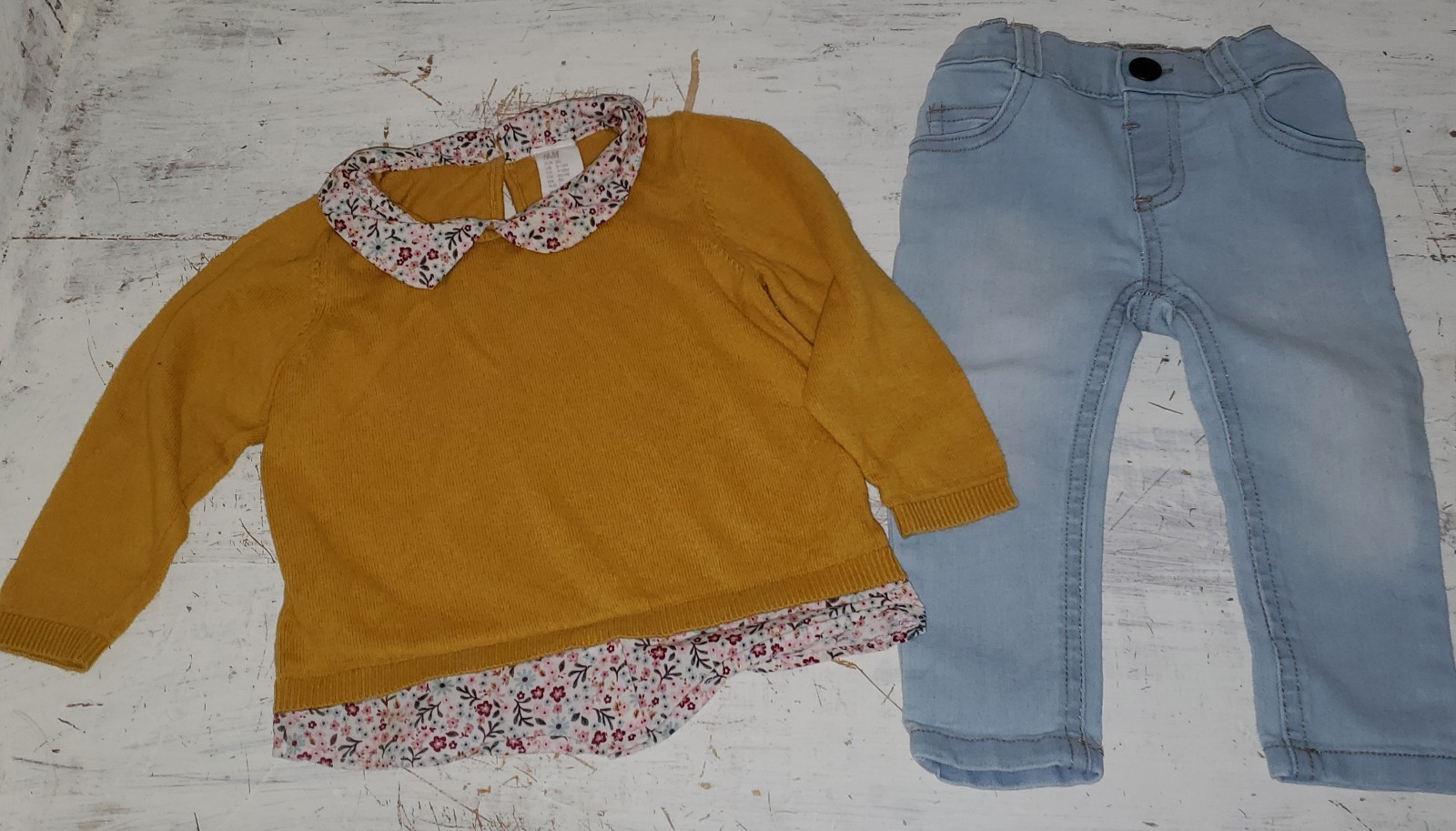 H&M Mustard Yellow Faux Layered Floral Sweater 9-12 Months Garanimals Jeans *W26