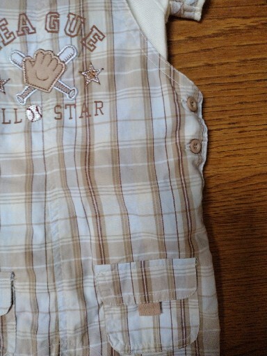 Baby Short Overalls and Shirt Set Size 6-9 Months Plaid Embroidered Baseball