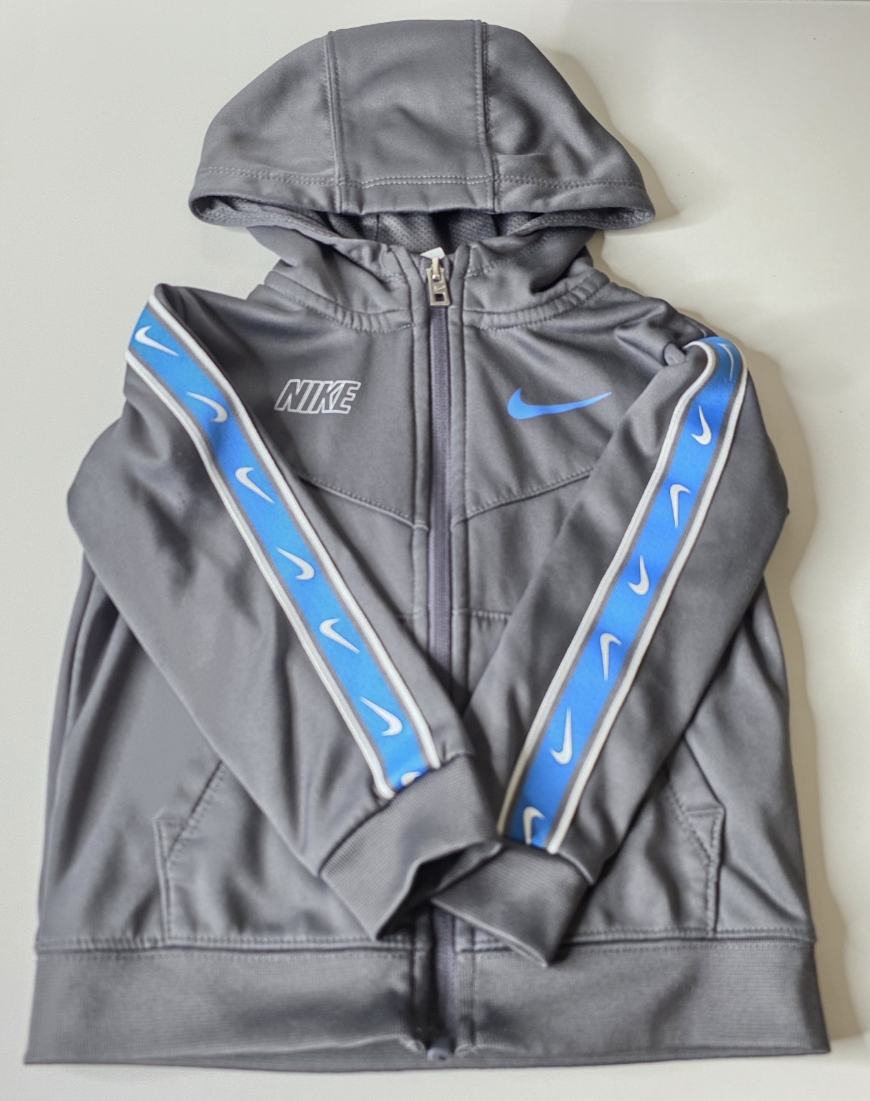 Nike Dri Fit Unisex Hoodie Jacket 24 Months Full Zip Gray Bright Blue Pockets