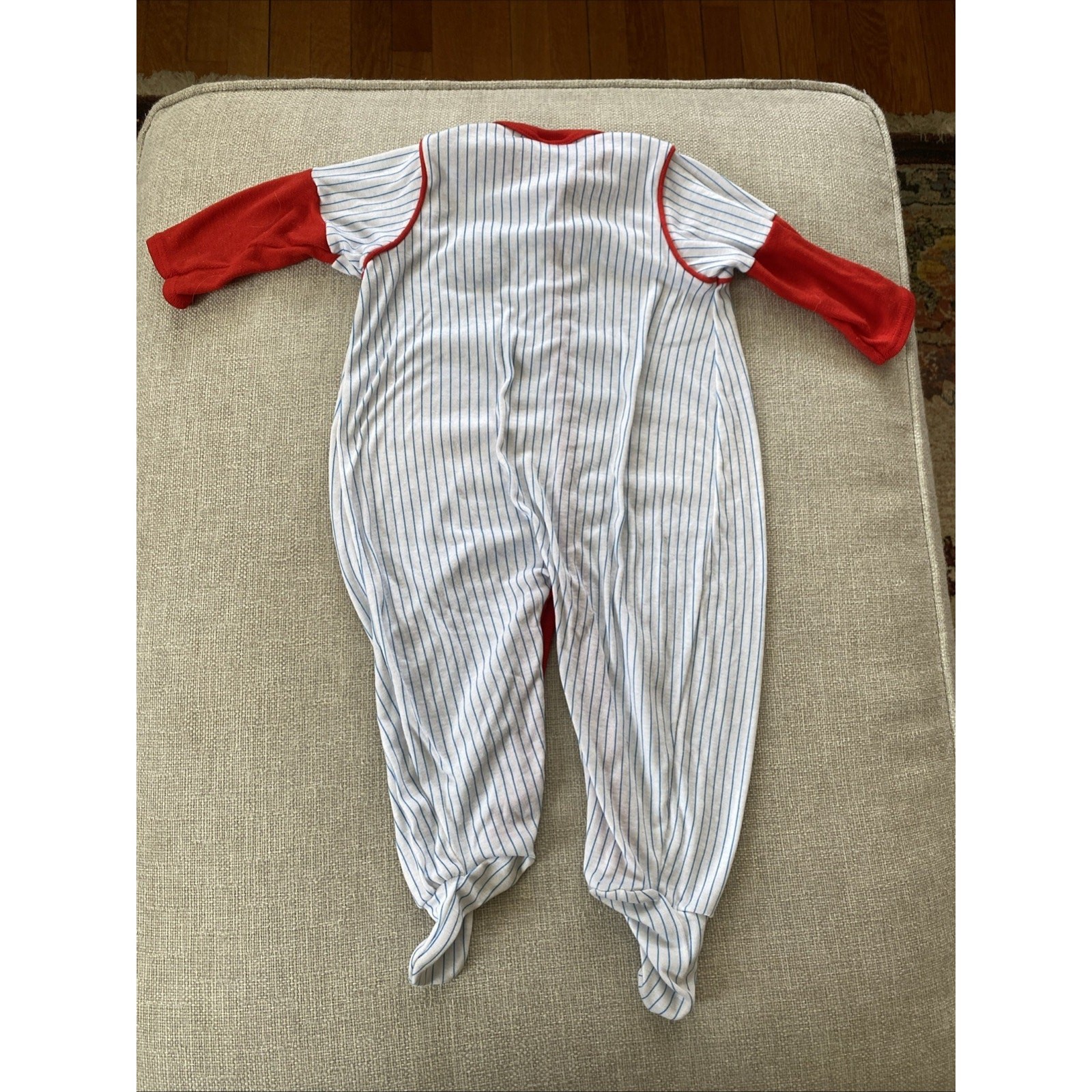 Vintage Carters 9mths Baseball Bear Striped One Pieces Outfit L USA 18/23 lbs