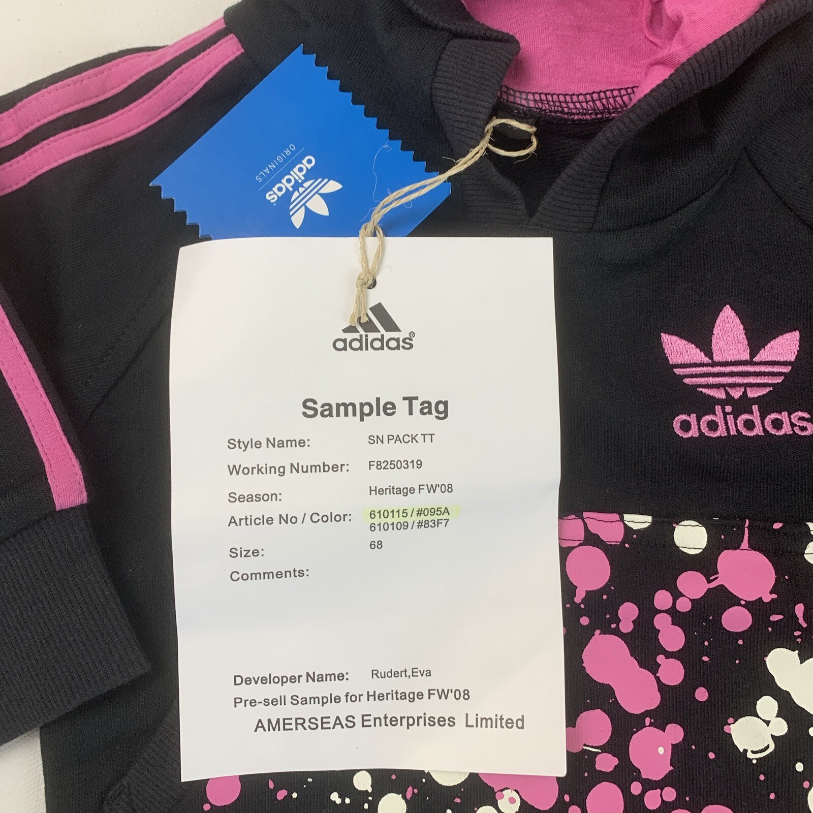 Adidas Originals 6-9M Baby 3-Stripe Hoodie Pants Track Set 2008 Black/Pink