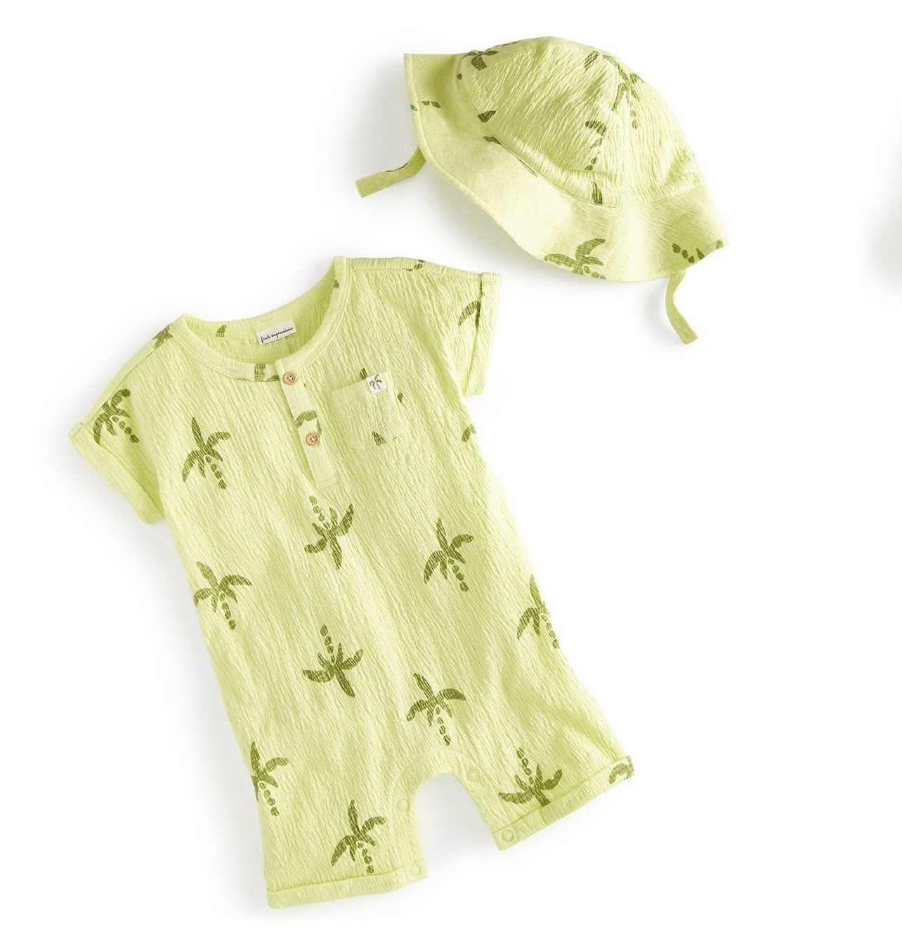 First Impressions 2 Piece Romper Hat Set Palm Tree Light Green Unisex Baby 12M