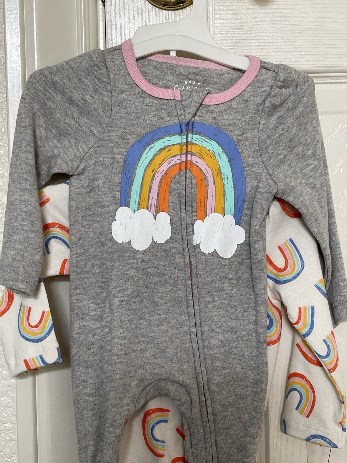 Baby Clothes Cat & Jack Newborn Gray and White Rainbow Footed 2 pieces New NWT