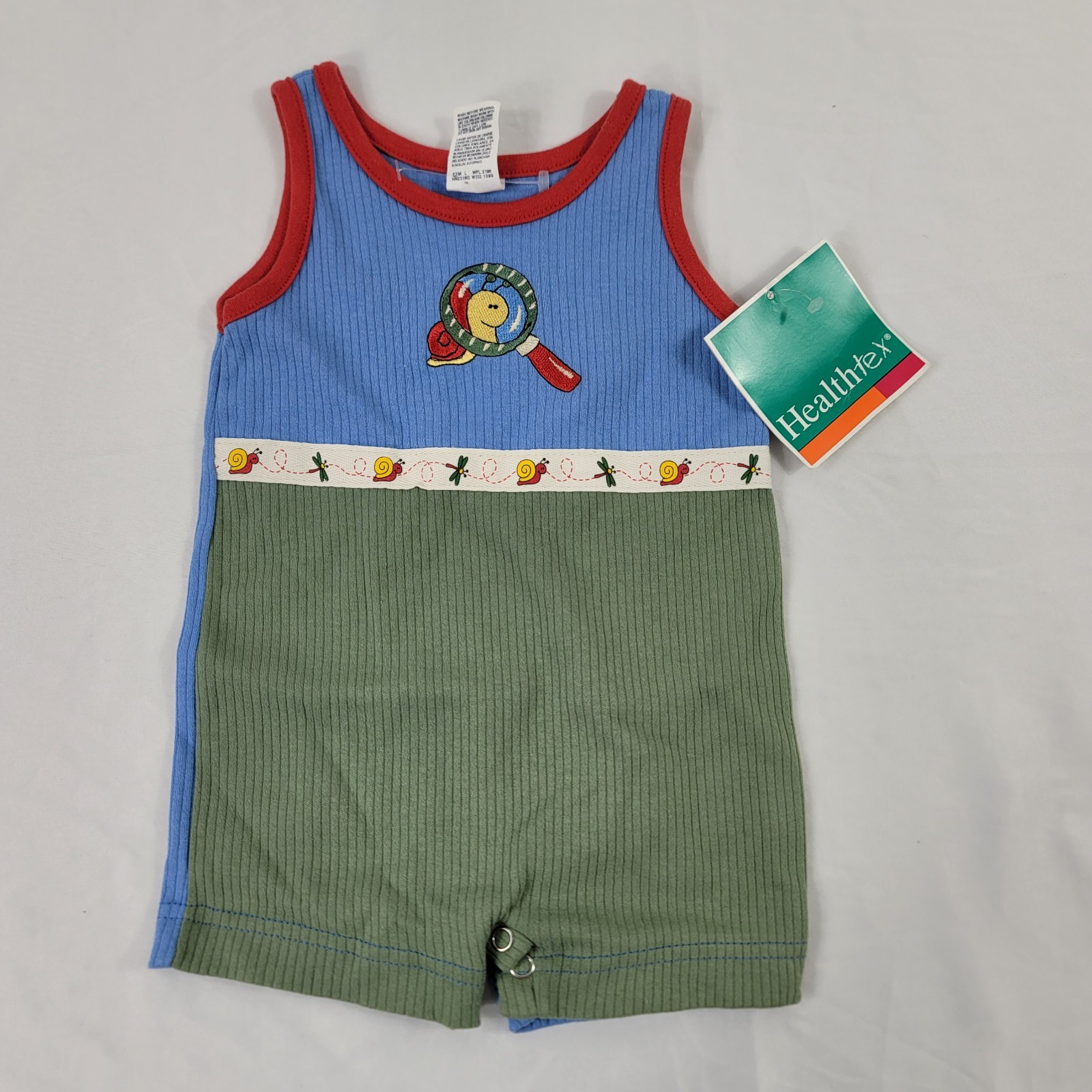 Healthtex Boys Sunsuit Romper 6-9m Sleeveless Snail Garden Theme 100% Cotton NWT