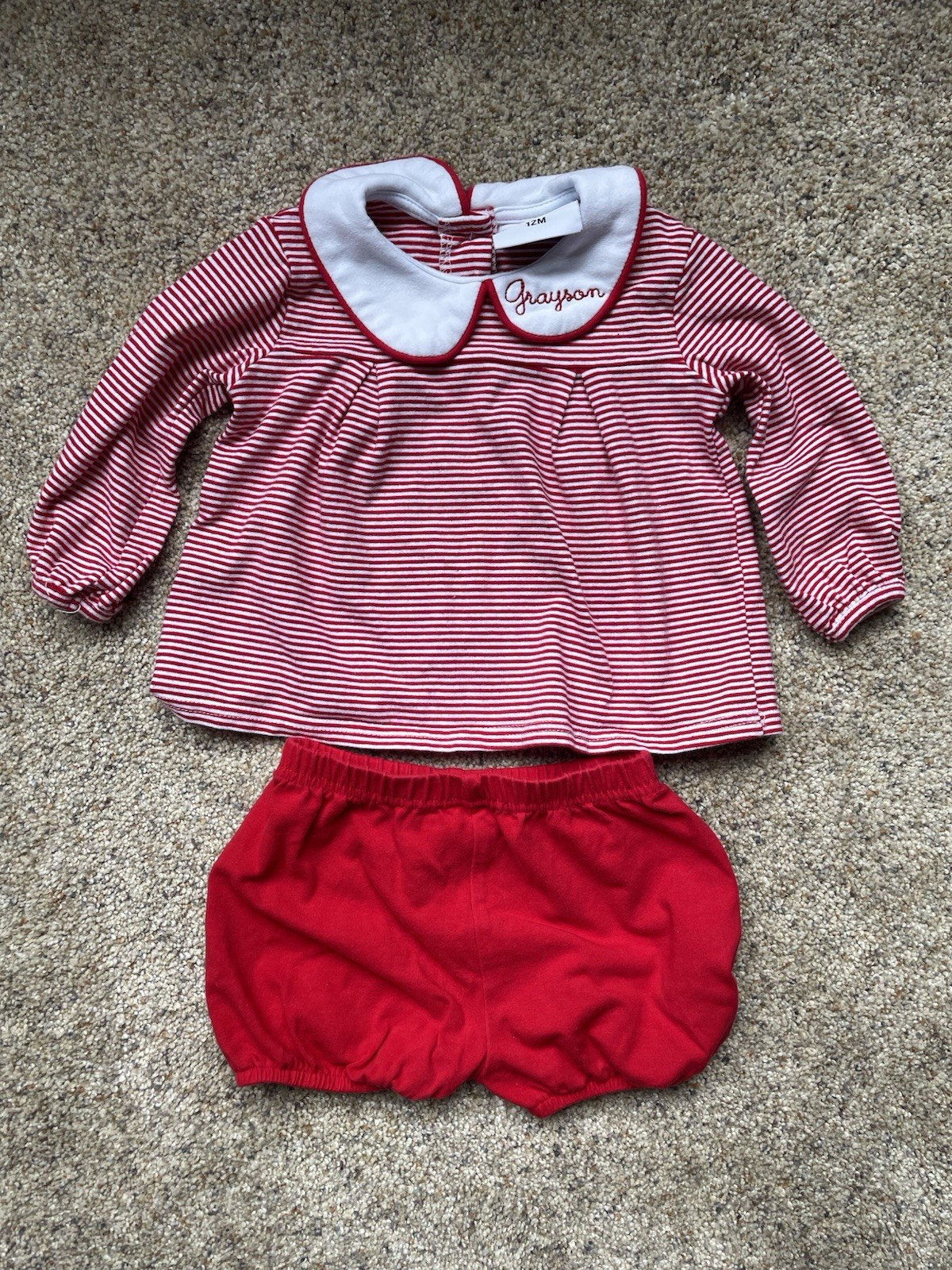 Jellybean Grayson Red White Striped Baby Outfit Set 12M