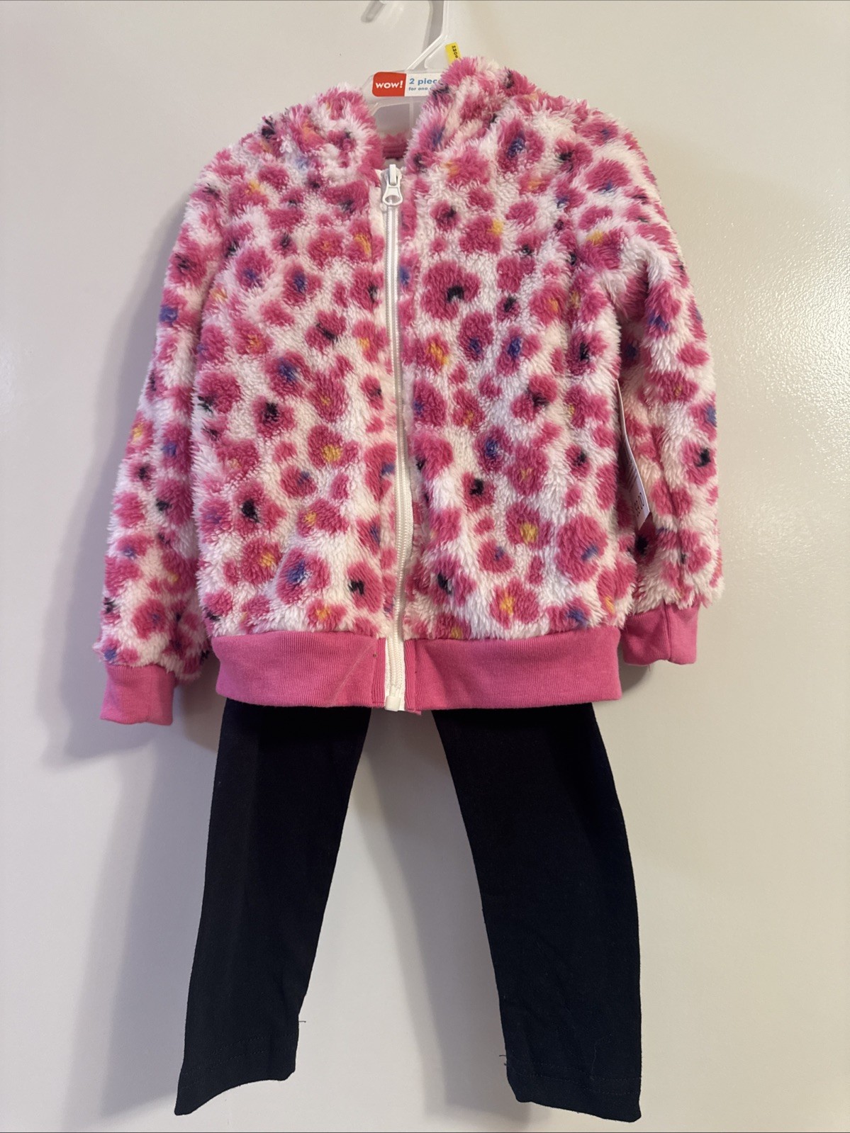 Pink Chitta Teddy Hooded Fleece Outfit Black Leggings Pants Baby Girl New 24 M